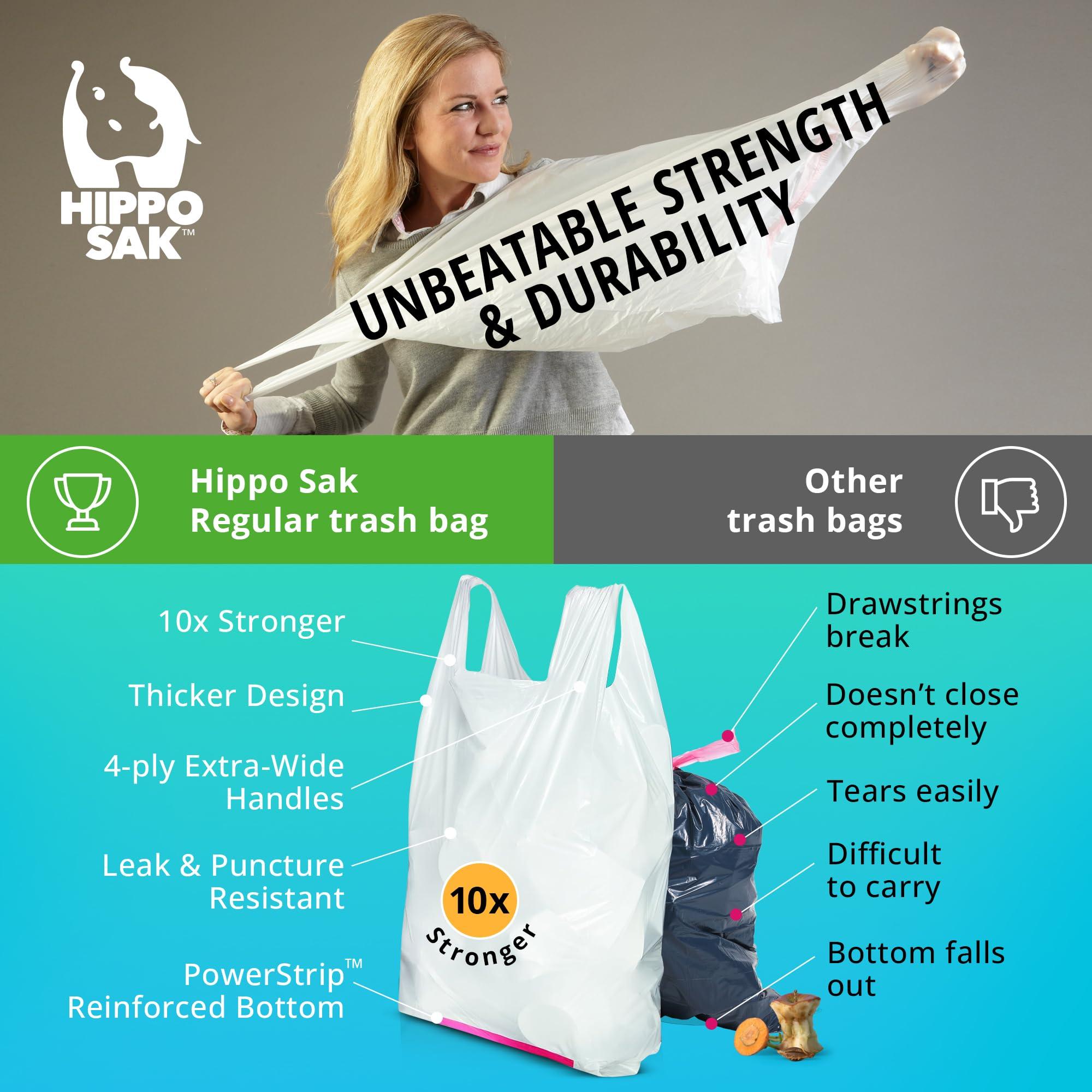 Hippo Sak Hippo Sak - Tall Kitchen Garbage Bags with Ergonomic Handles - 13 Gallon Trash Bags - Super Strong, Patented Reinforced Bottom & Leak Proof Tall Kitchen Trash Bags - Heavy Duty Trash Bags (45 Count)