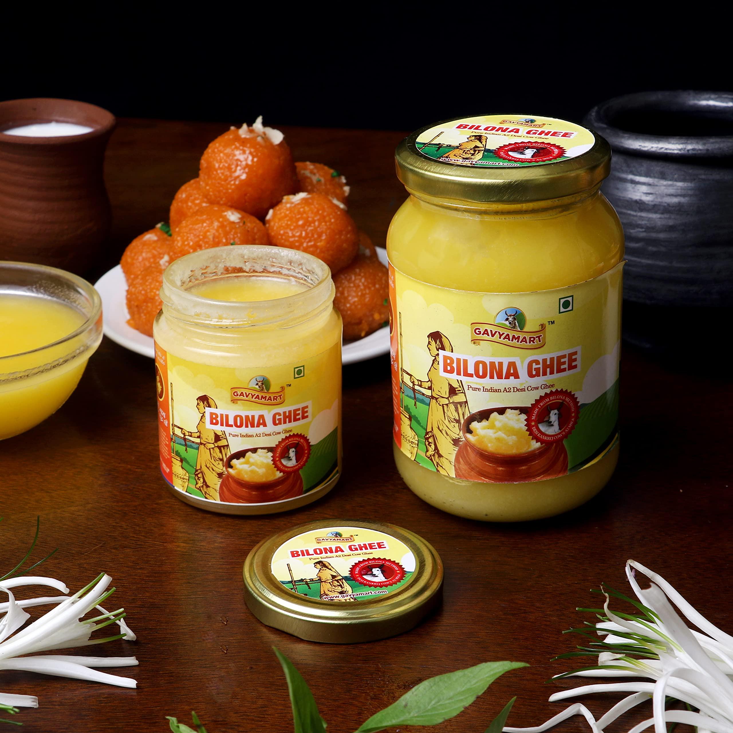 GAVYAMART Gavyamart Ghee in Pantry 100% Pure Kankrej A2 Cow Desi Ghee Non GMO - Made Using Traditional Bilona Method Ghee 1 Litre - Glass Ghee jar Pack - A2 Ghee Cow Organic 1000ml