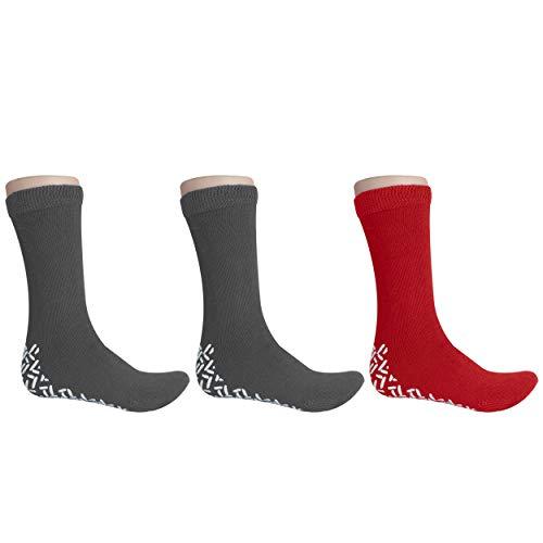 NOBLES HEALTH CARE PRODUCT SOLUTIONS Nobles Non-Skid Bariatric Slipper Socks - XXXL Extra Wide Socks, Diabetic Socks for Men and Women - Hospital Socks for Swollen Feet, Edema Socks, Diabetes Socks - 3 Pairs, 2 Grey 1 Red