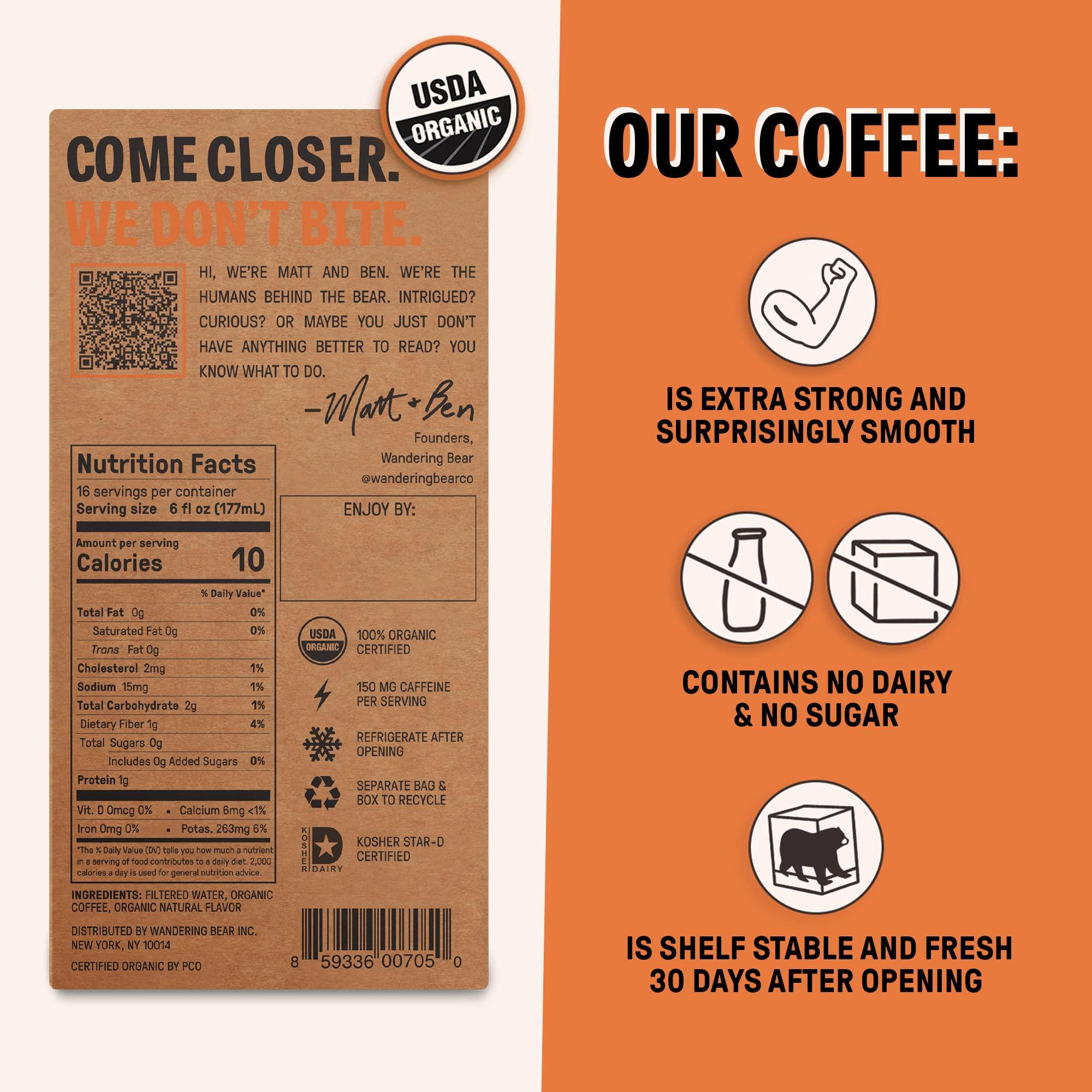 Wandering Bear Wandering Bear Organic Hazelnut Cold Brew Coffee On Tap, 96 fl oz - Extra Strong, Smooth, Unsweetened, Shelf-Stable, and Ready to Drink Iced Coffee, Cold Brewed Coffee, Cold Coffee