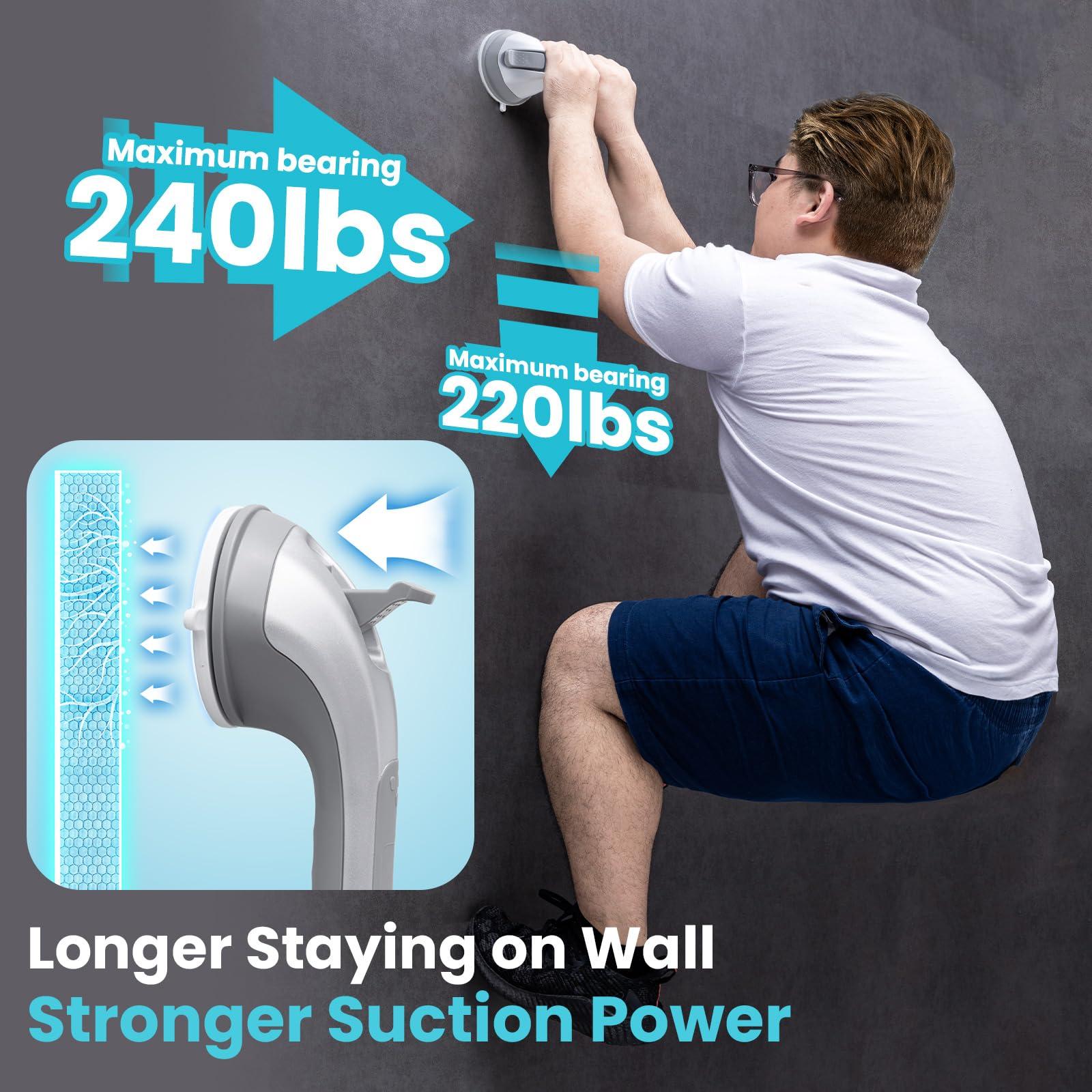 TAILI TAILI Shower Handles for Elderly Suction, 2 Pack 12 Inch Shower Grab Bar for Seniors, Grab Bars for Bathtubs, No Drilling Removable Safety Bath Grip, Silver