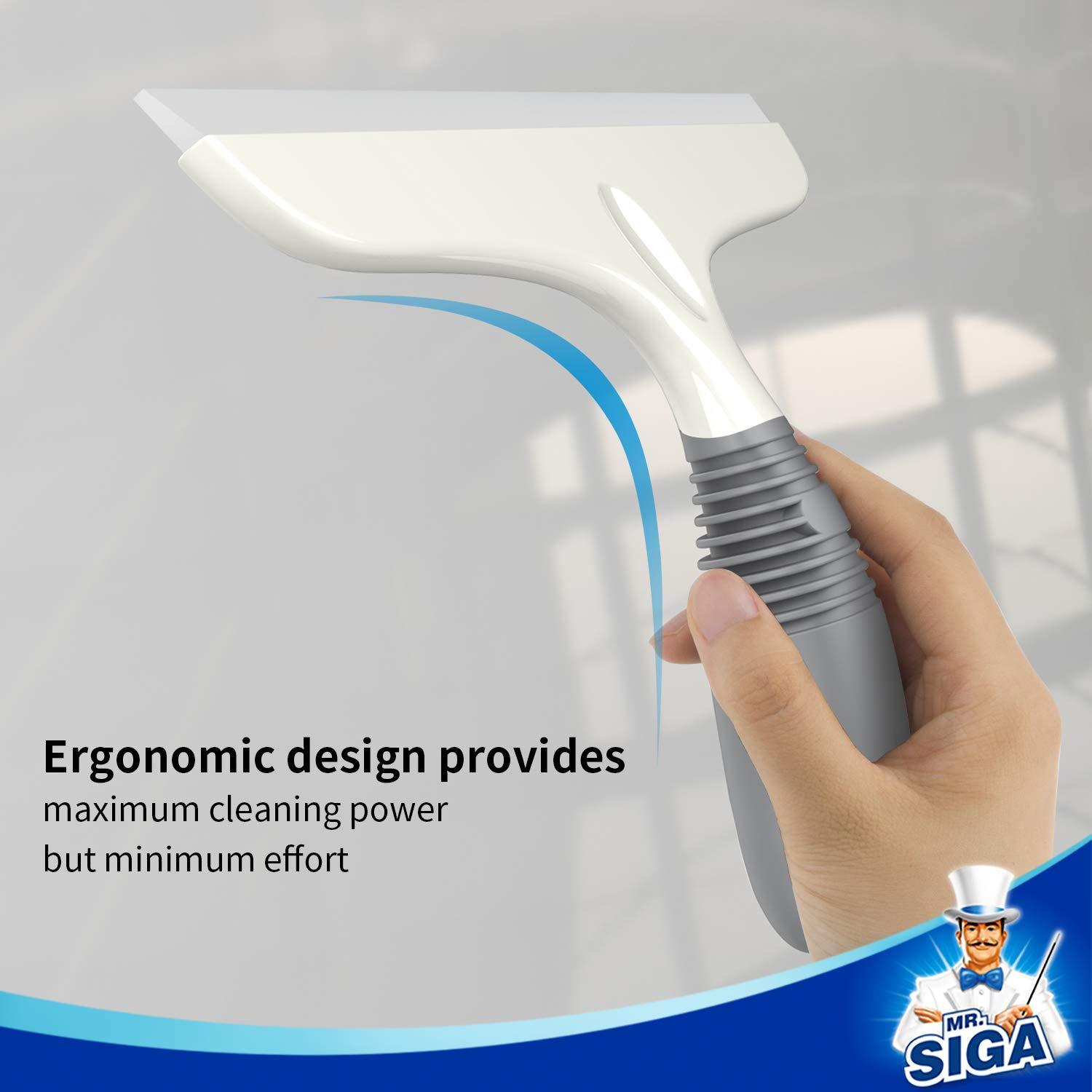 MR.SIGA MR.SIGA Multi-Purpose Silicon Squeegee for Window, Glass, Shower Door, Car Windshield, Heavy Duty Window Scrubber, Includes Suction Hook, 10 inch, White & Grey, 2 Pack