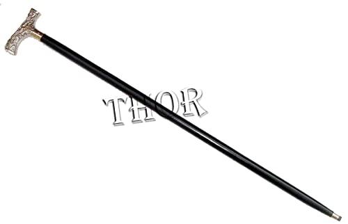 THOR INSTRUMENTS Nautical Silver Head Solid Handle Victorian Walking Stick Wooden Cane Gift Rustic Vintage Home Decor Gifts