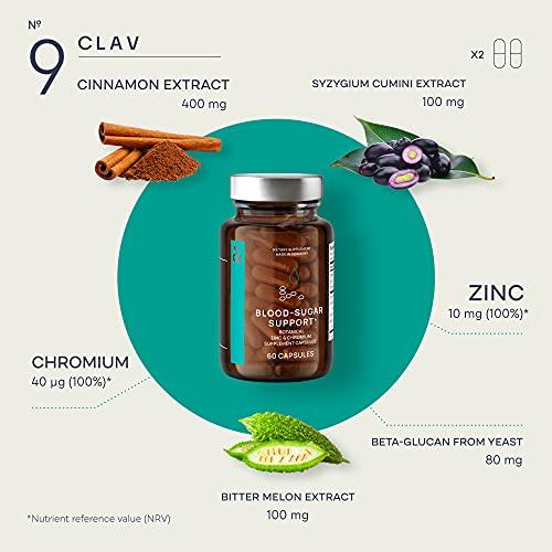 CLAV CLAV N9 - Cinnamon Extract + Bitter Melon Capsules with Syzygium cumini, Beta Glucan & Chromium - Vegan - 60 Count