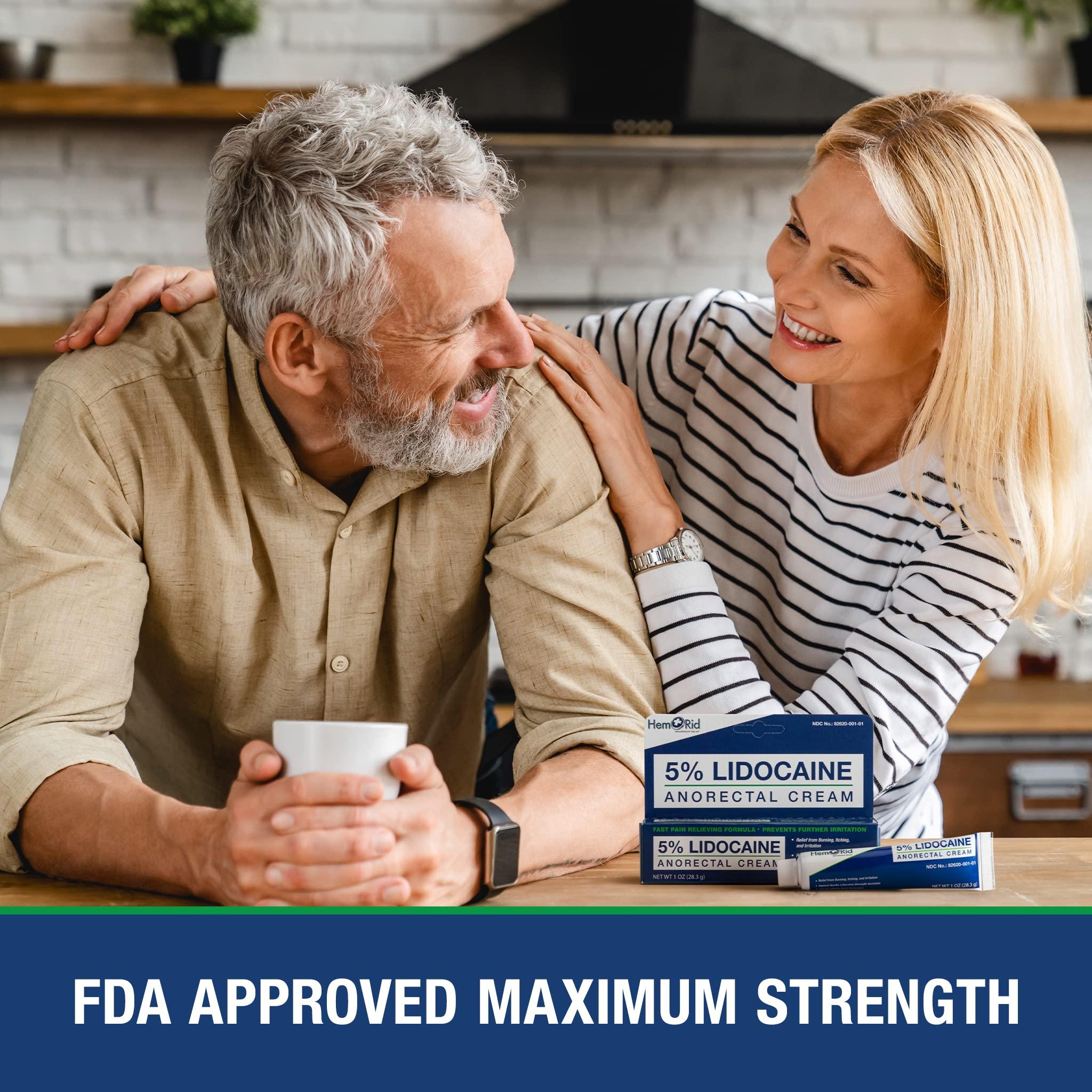 HemRid Maximum Strength Lidocaine Cream for Pain Management. Fast-Acting Hemorrhoid Solution with 5% Lidocaine. Instant Anal Itch and Numbing Effect