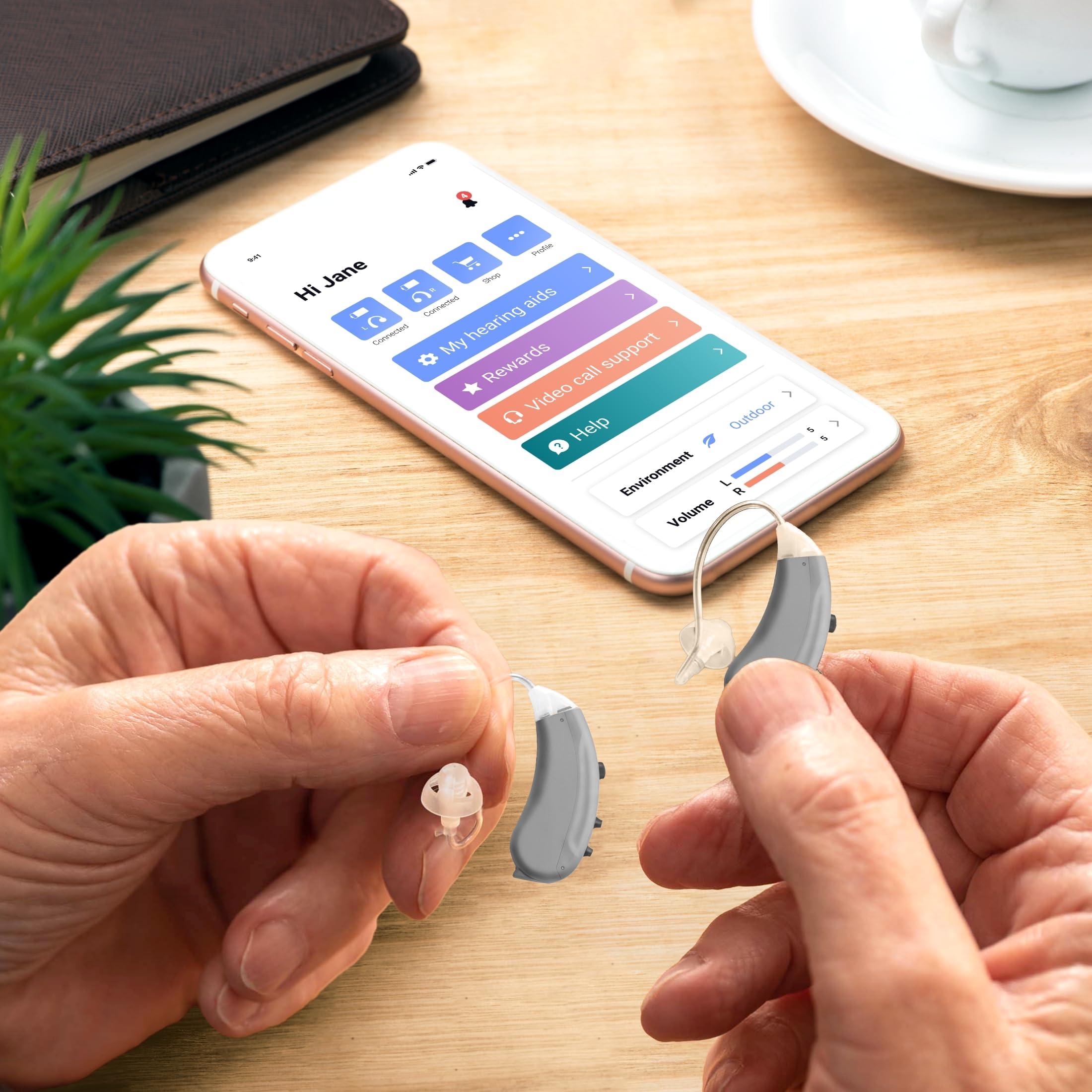 Lexie Lexie Lumen Self-Fitting OTC Hearing Aids - Bluetooth Enabled with Invisible Fit, Directional Microphones, Smartphone App Control, Replaceable Batteries, for Mild to Moderate Hearing Loss (Gray)