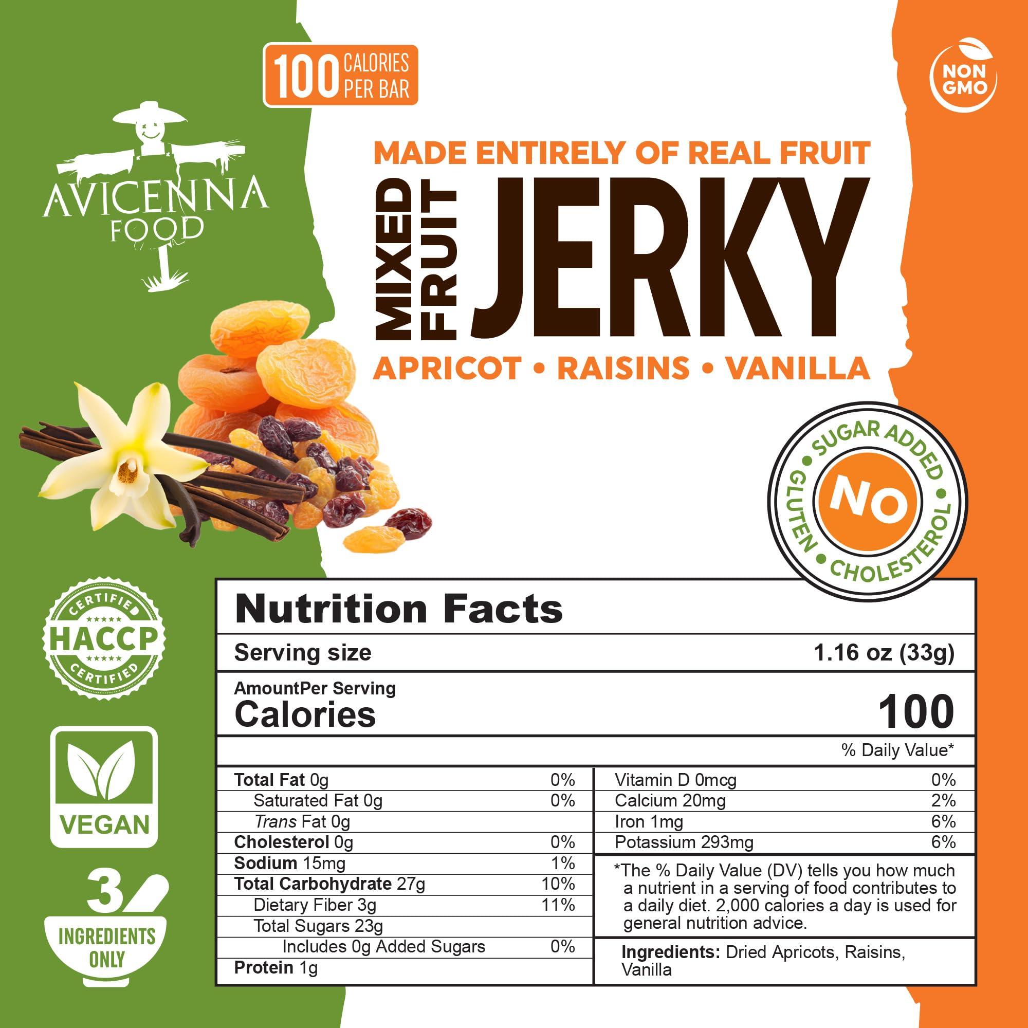 AVICENNA FOOD AVICENNA FOOD Dried Fruit Jerky Bars, Raisin Apricot and Vanilla, 12-Pack - No Sugar Added, Gluten Free Candy Bar, natural Snack with High Fiber, Healthy Treats, Mixed Fruits, Vegan Candy Bars