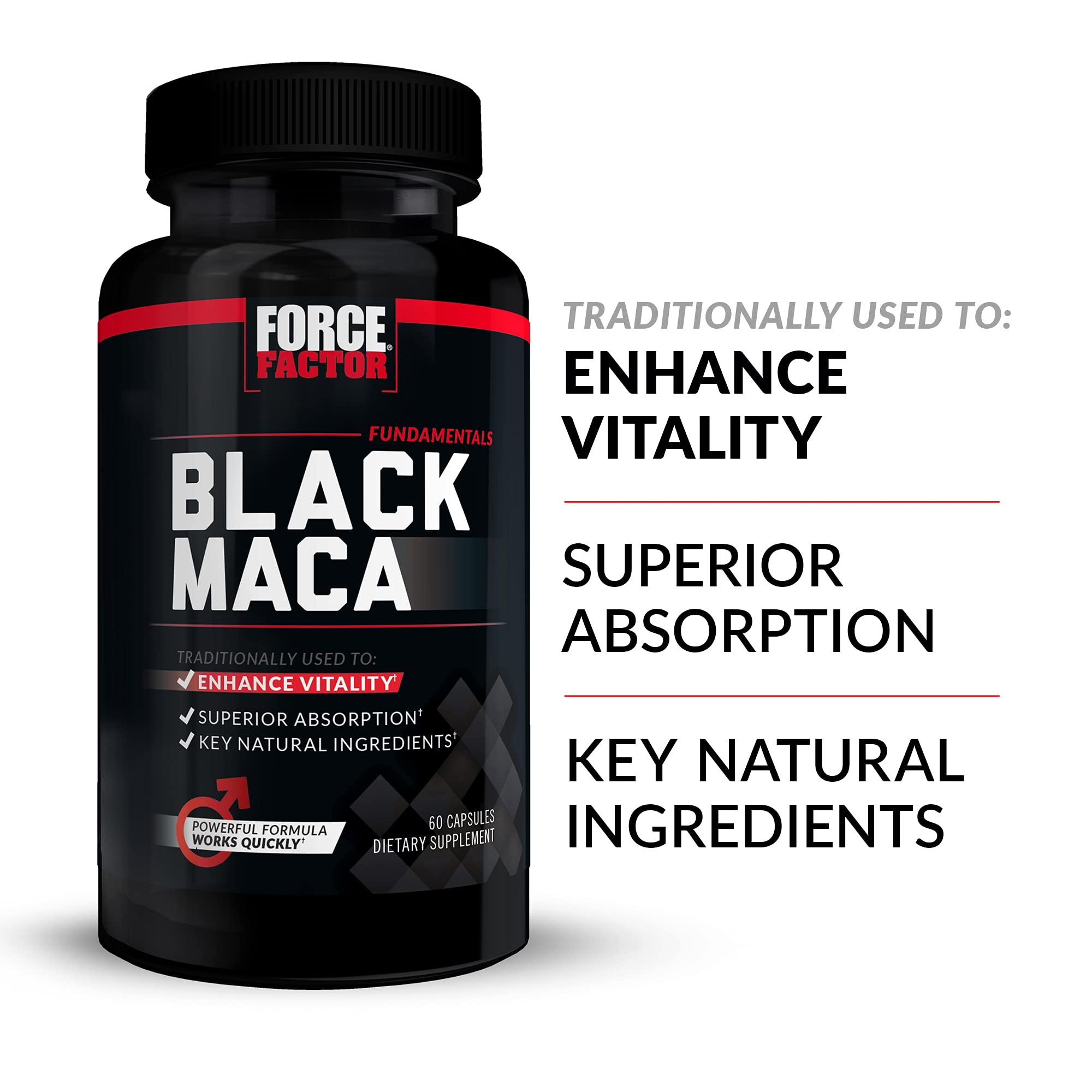 Force Factor Force Factor Black Maca Root Vitality Supplement for Men with Superior Absorption and Power, Natural Maca Negra Extract, Fundamentals Series, 1000mg, 60 Capsules (Pack of 3)