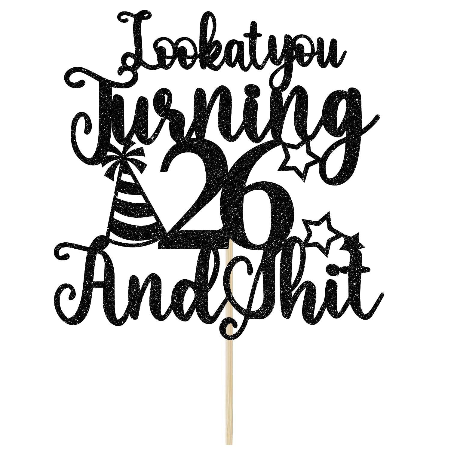 Bytorjar Happy 26th Birthday Cake Topper, 26th Birthday Cake Decor, Cheers to 26 Years, Hello 26, Funny 26th Birthday Party Decorations, Black Glitter