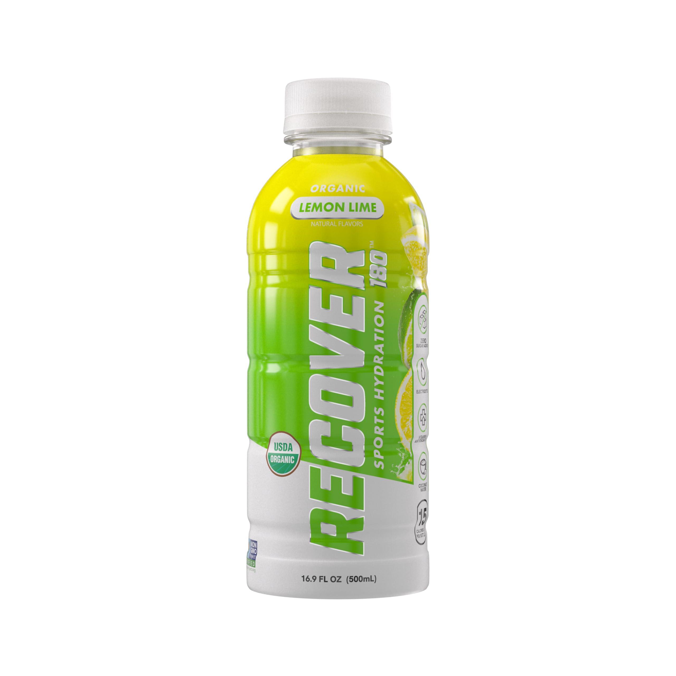 RECOVER 180 RECOVER 180 Organic Sports Hydration Drink, No Sugar Added, 15 Calorie Sports Beverage, Organic Flavors With Vitamins, Potassium-Packed Electrolytes (16.9 Fl Oz (Pack of 12), Lemon Lime)