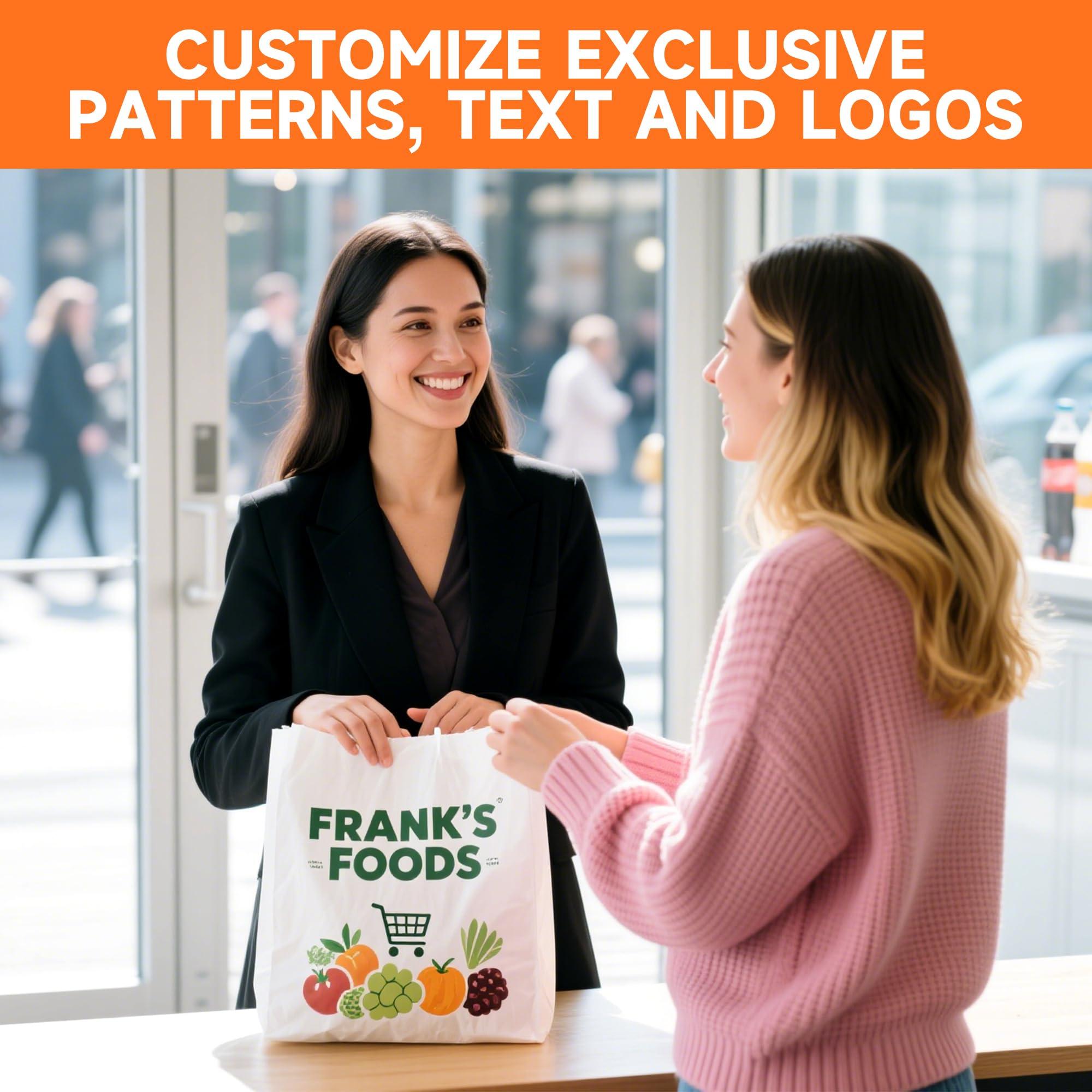 METAPRINT METAPRINT 50 PCS Custom Printed Kraft Paper Bags for Small Business, 8x4.5x10.8 Inch Medium Size, Personalized Retail Gift Bags with Logo, Brown Shopping Paper bag with Handle, Goodie Bags