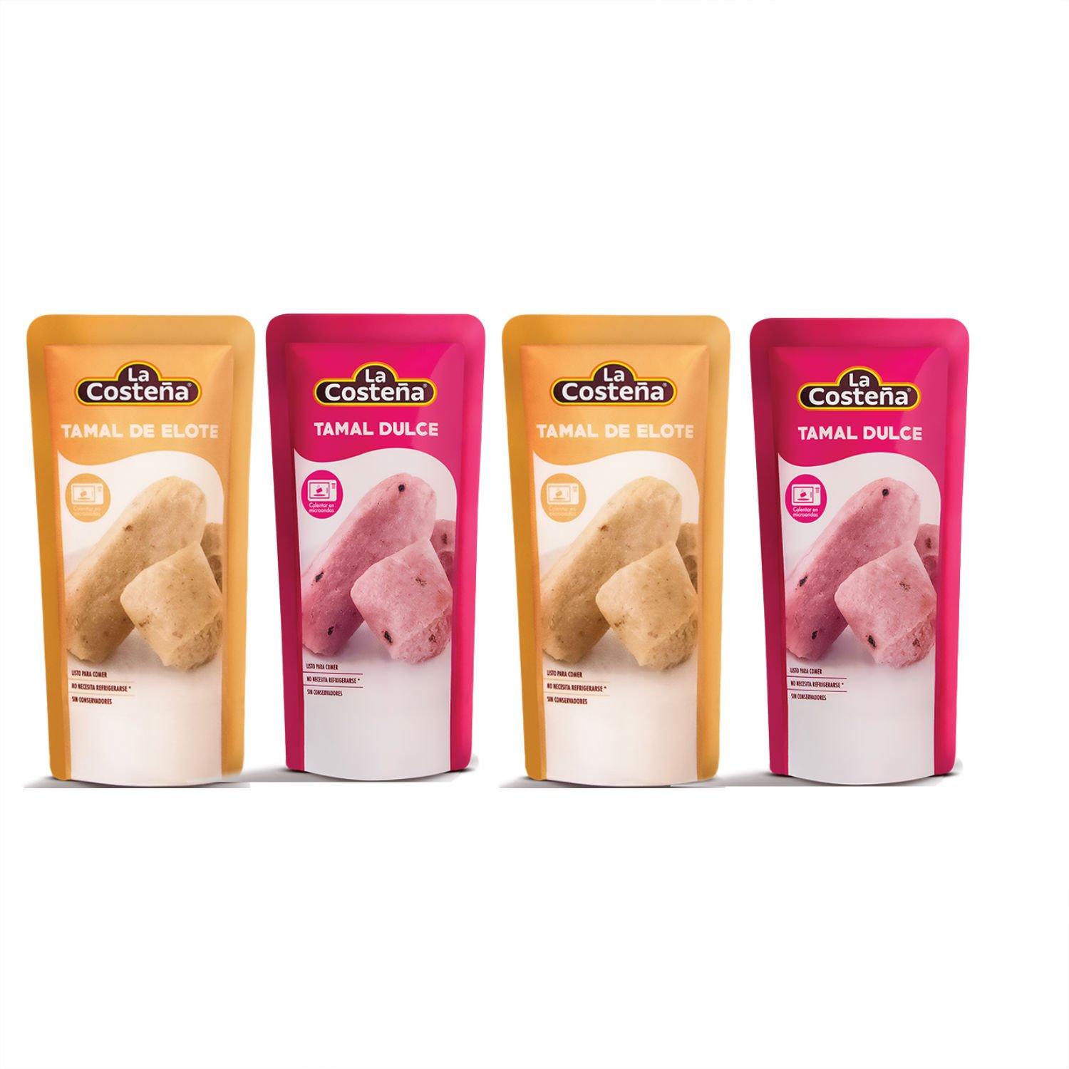 La Costeña Mexican Tamales La Costeña - Tamal Dulce and Tamal de Elote (Sweet Corn Tamal) (2 Per Flavor) Ready to Eat Tamal Dulce Y Elote (2 Casa Sabor)