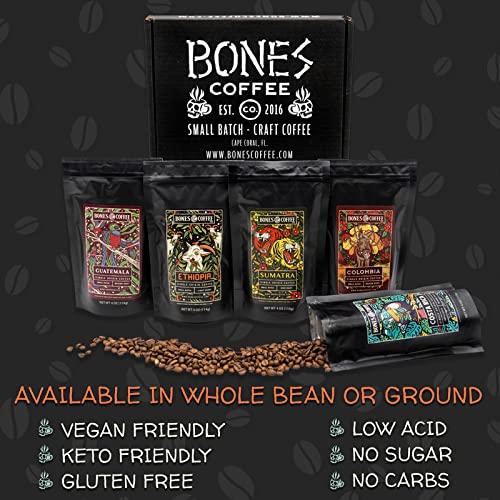 Bones Coffee Company Bones Coffee Company World Tour Sample Pack Gift Set, Medium Roast Whole Bean Coffee Low Acid Flavored Coffee Beans (4 oz, Pack of 5)