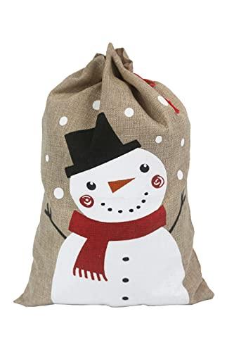 Hooin Christmas Sacks (13.8‘’ x 19.7‘’ Medium Size) – Pack of 4 Drawstring Goody Gift Bags for Christmas Treats 4 Designs Santa Snowman Reindeer Penguin