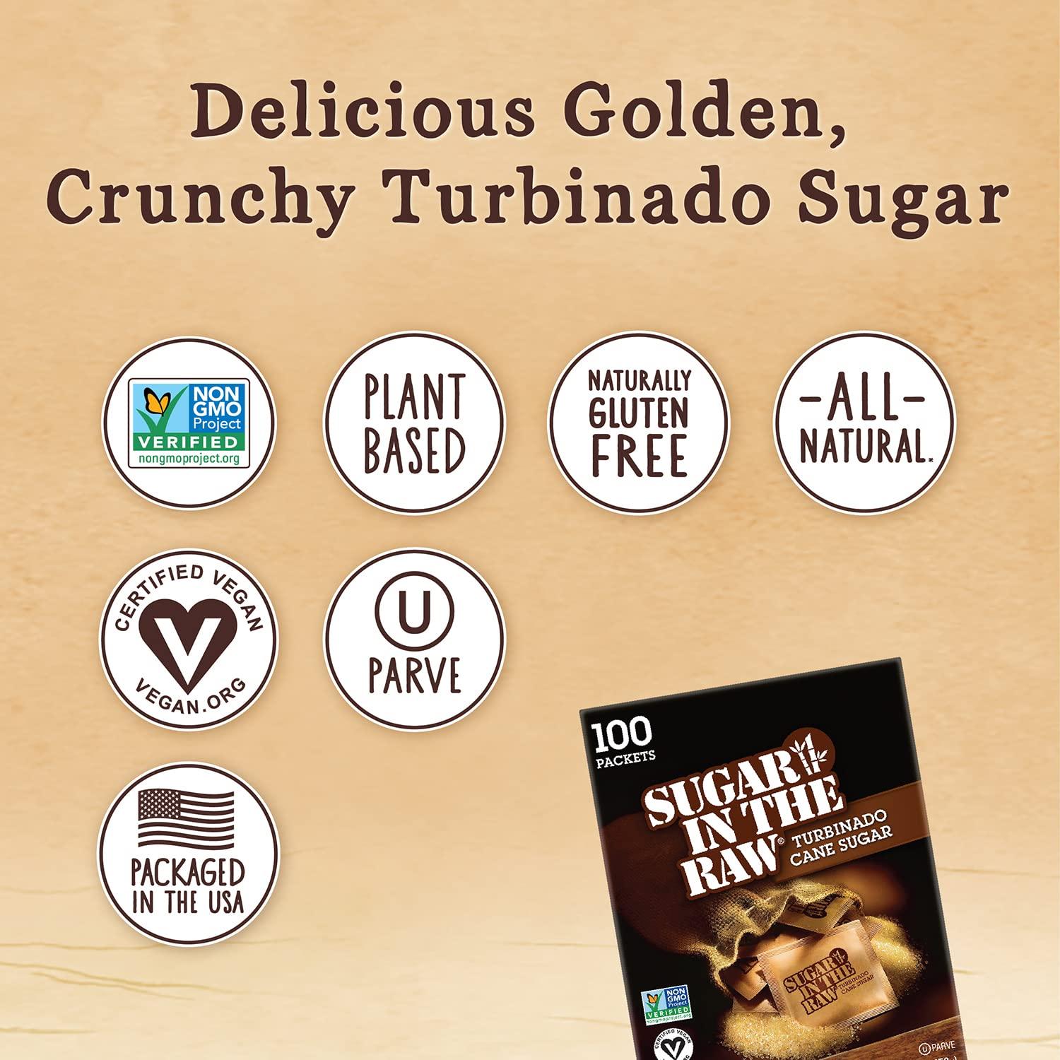Sugar in the Raw Sugar in the raw turbinado cane sugar packets, 100 Ct, pure, all-natural turbinado sugar, non-GMO project verified, kosher, vegan and gluten free