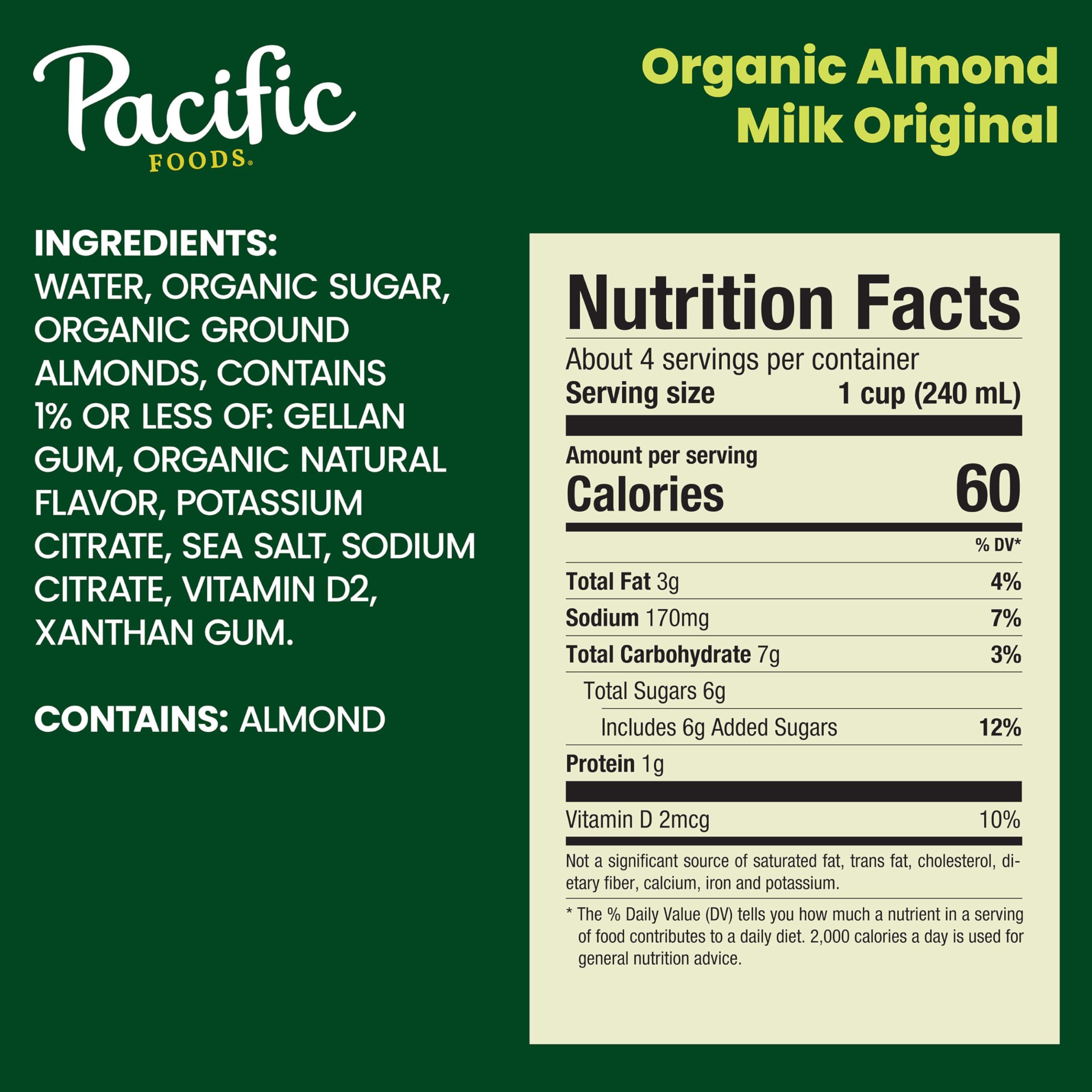 Pacific Foods Pacific Foods Original Organic Almond Milk, Plant Based Milk, 32 oz Carton
