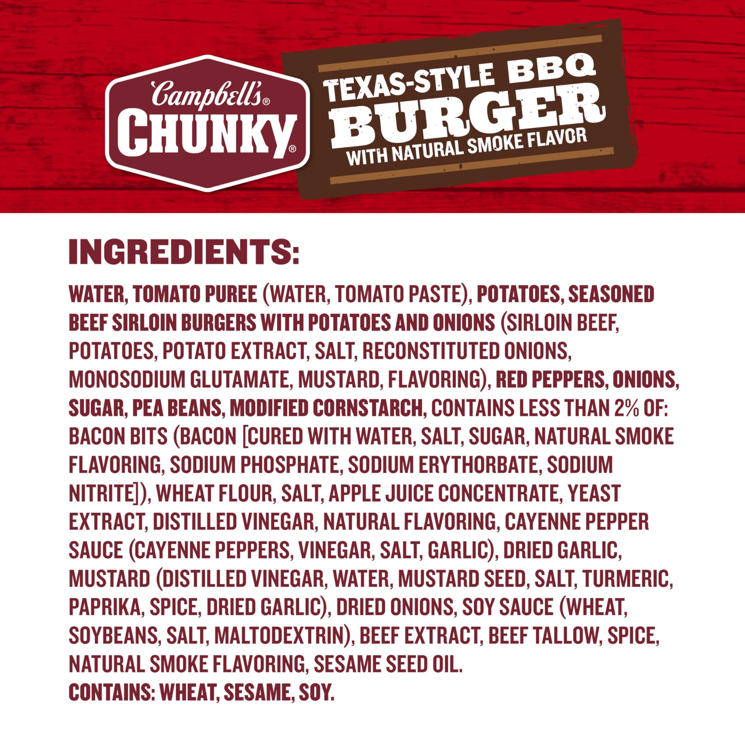 Campbell\'s Campbells Chunky Soup, Texas-Style BBQ Burger with Natural Smoke Flavor, 18.8 oz Can
