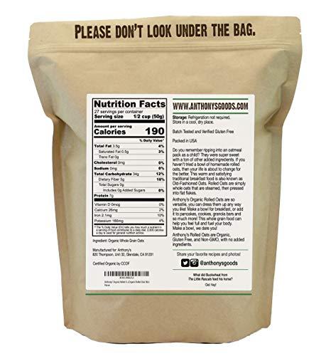Anthony's Anthony's Organic Rolled Oats, 3 lb, Gluten Free, Non GMO, Old Fashioned, Whole Grain