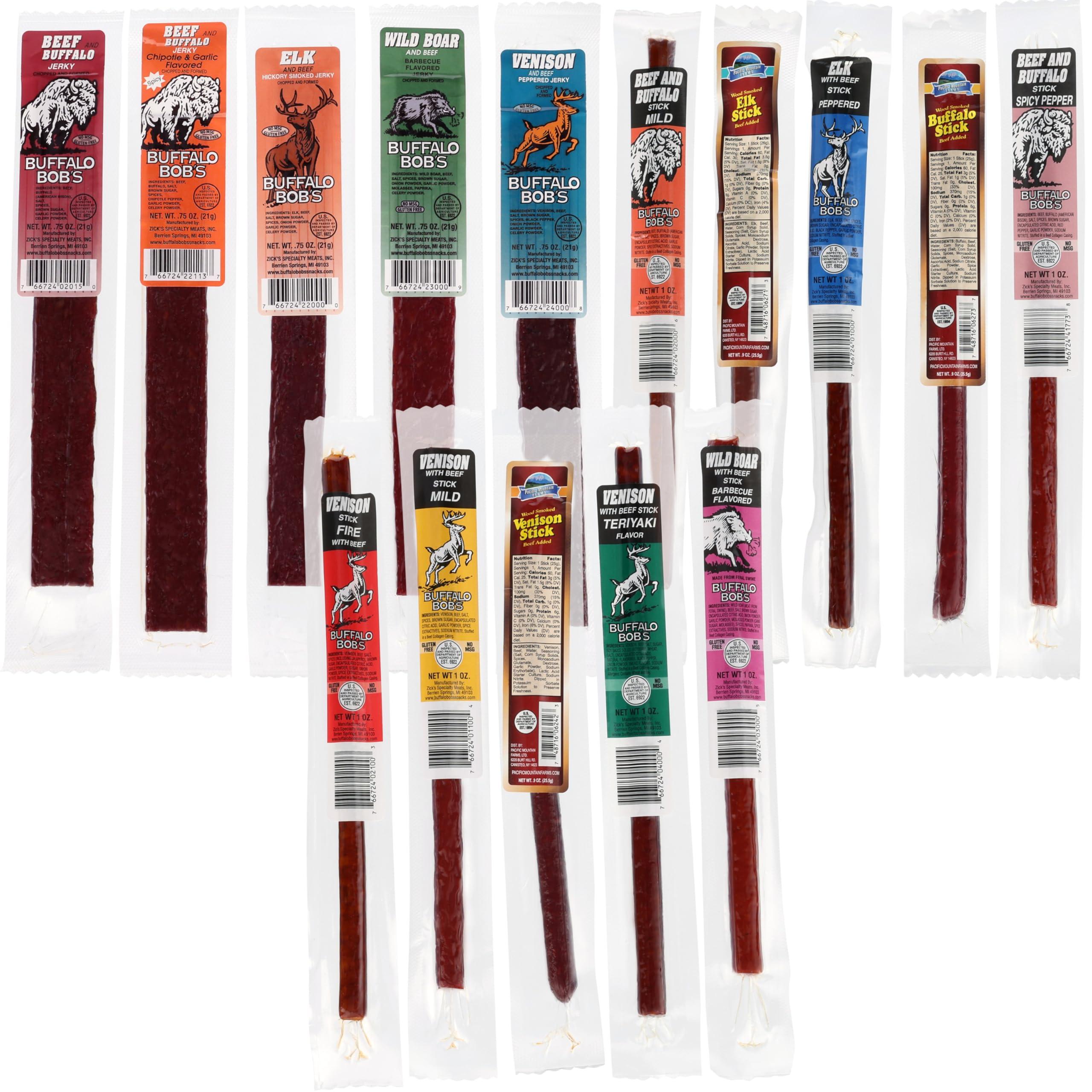 Jerky Dynasty Jerky Dynasty Big Game 15-Piece Jerky Variety Pack - Assorted Meat Snack Box with Beef Jerky, Buffalo, Elk, Wild Boar, & More - Unique Present for Men or for Snack