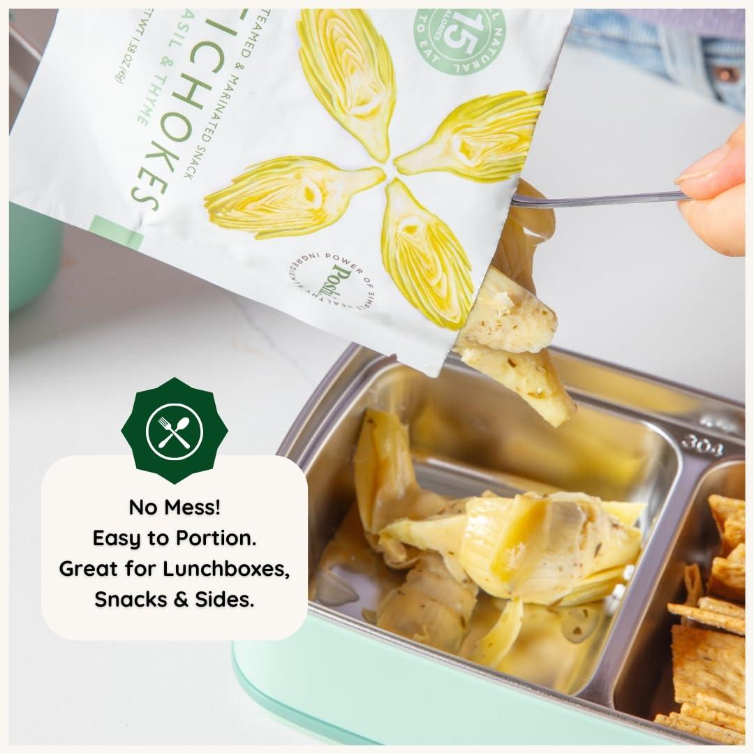 Poshi POSHI Marinated Artichoke Hearts Snack Pack | Basil + Thyme | Keto, Vegan, Paleo, Non GMO, Low Carb + Calorie, Gluten Free, Fully Cooked Vegetables, Gourmet, Healthy, All Natural (10 Pack, 1.58 oz)