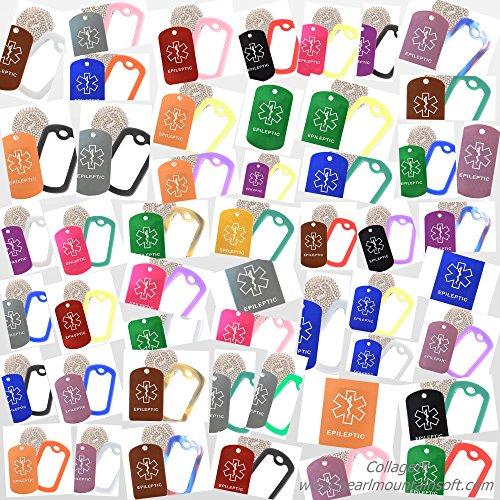 Goods For Giving Custom 2 Pack - Epileptic Medical Alert ID Necklaces with Black Custom Tags, Purple Silencers, and 30'' USA Chains