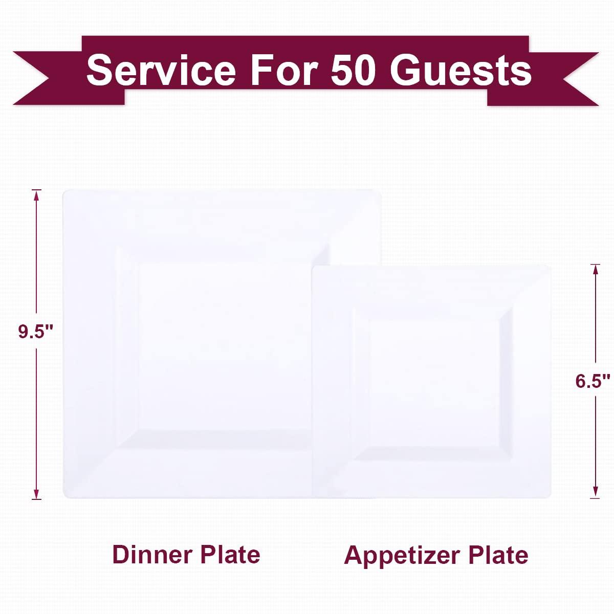 ricpok ricpok Disposable Square Plastic Plates - 100 Pack - 50 x 9.5 Dinner and 50 x 6.5 Salad Combo Plate - Premium Heavy Duty - Fancy and perfect for a Party, Wedding, or Birthday