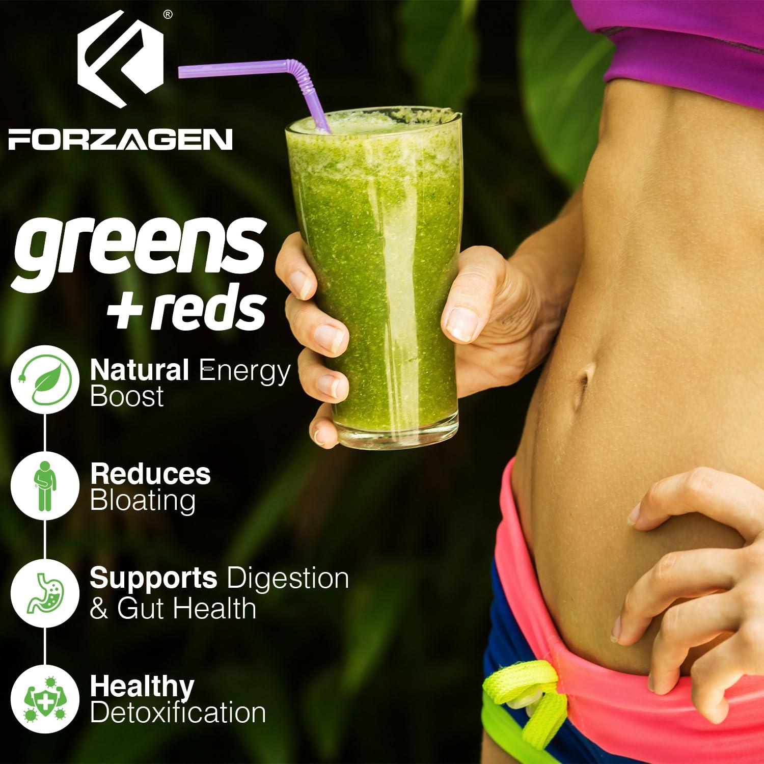 Forzagen FORZAGEN Vegan Greens & Reds Superfood Powder - Organic Super Greens Powder | Premium Veggie Powder Supplement | 35 Servings Reds and Greens Superfood Powder