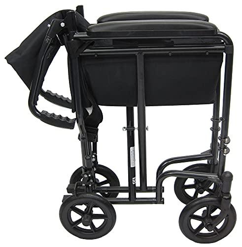 Karman Healthcare Karman Steel Ultra Lightweight Transport Wheelchair with Fixed Full Arms, Black Frame, 19 Pound