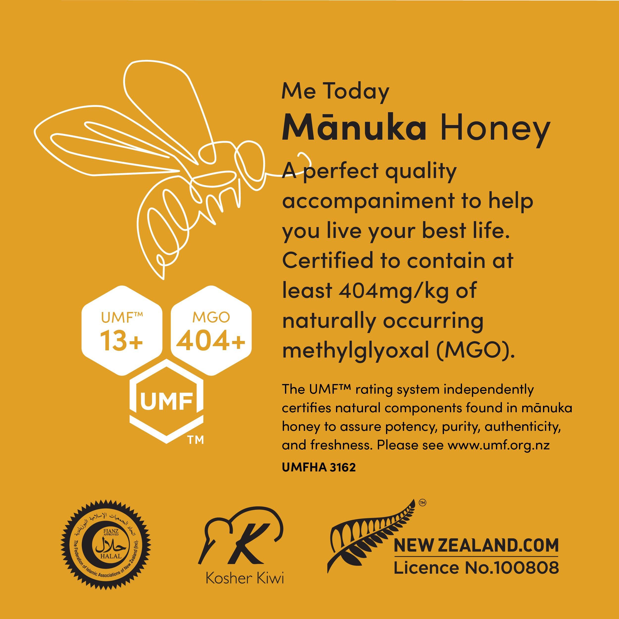 me today Me Today Manuka Honey, UMF 13+/MGO 404+ from New Zealand Authentic, Raw & Unpasteurized Honey | Raw Manuka Honey for Daily Wellness Support | Delicious Honey Crafted by Bees in 8.8oz