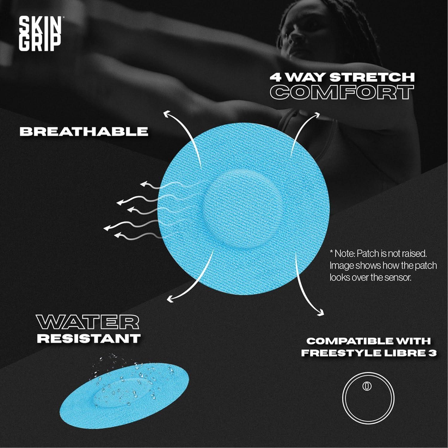 Skin Grip Skin Grip Adhesive Patches for Freestyle Libre 3 CGM Waterproof & Sweatproof Adhesive for 10-14 Days, Pre-Cut Adhesive Medical Tape, Continuous Glucose Monitor Sensor Cover 20 Pack, Blue
