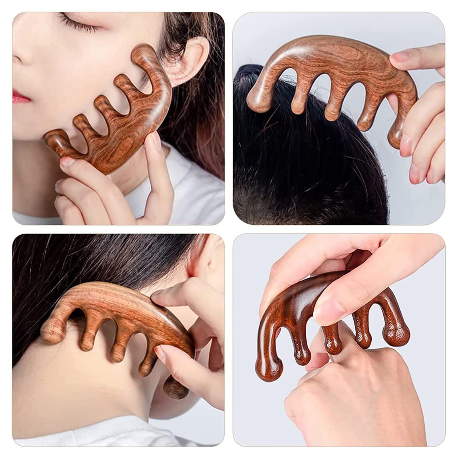 leasote Natural Sandalwood Wood Massage Hair Comb, 5/8 Teeth Meridian Head Scalp Massage Comb Anti-static, Body Massager for Men and Women I