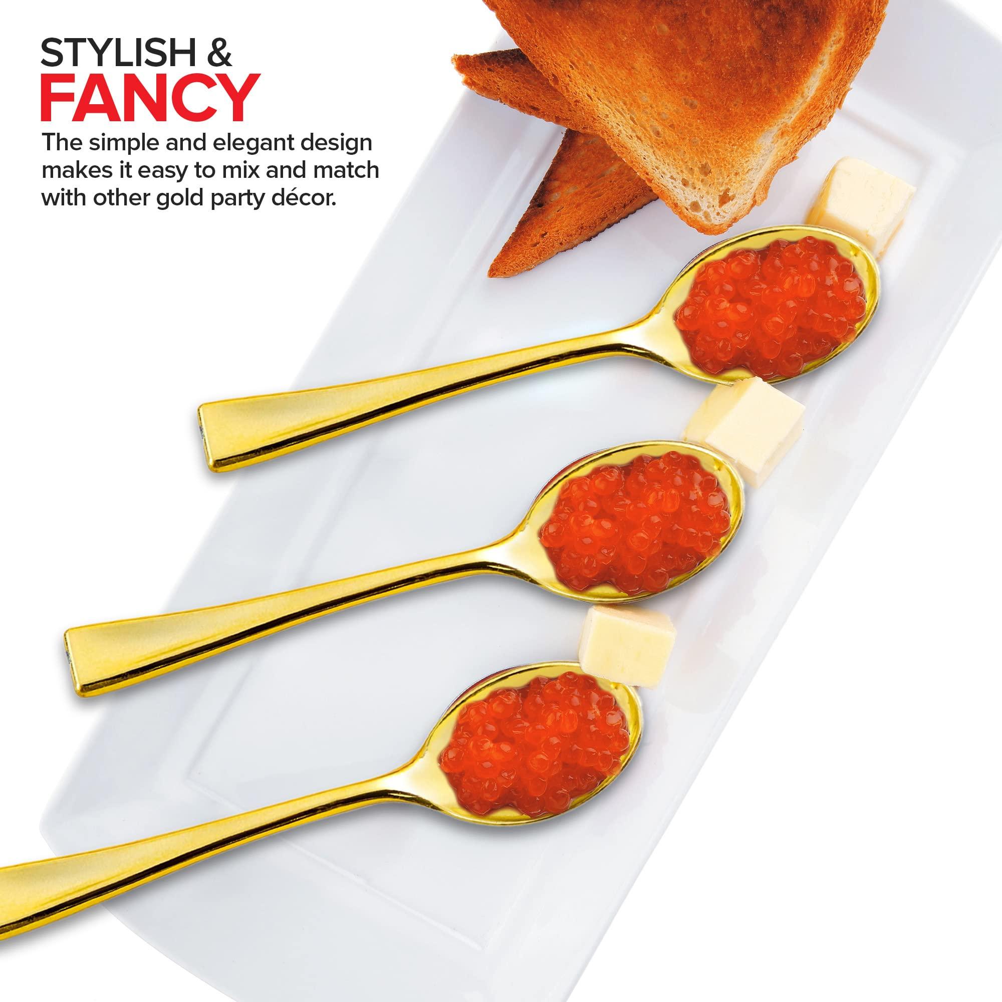 Stock Your Home Gold Plastic Mini Spoons Disposable, 4 inch (80 Pack) Tasting Spoon, Dessert Mini spoon for Ice Cream Taster, Small Sample Desserts, Gelato Sampling, Fancy Miniature Pudding, Little Appetizers, Bulk