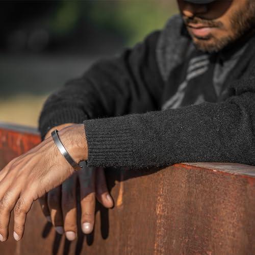 MagnetRX MagnetRX Magnetic Bracelets for Men - Elegant Bangle, Golf/Tennis Elbow & Balance - Mens Cuff Magnetic Bracelet (Brushed Silver | Medium)