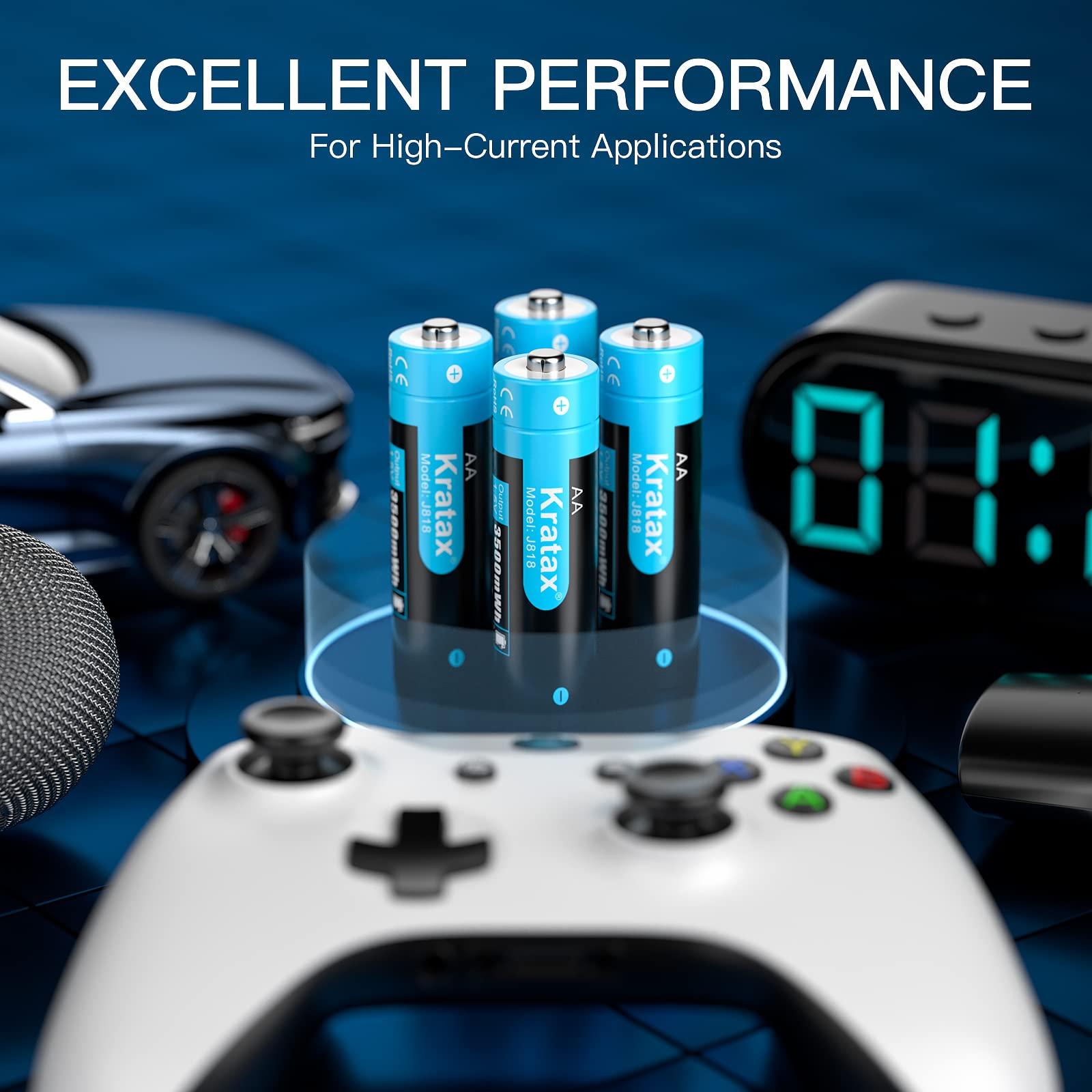Kratax Kratax Rechargeable AA Lithium Batteries 12 Pack 3500mWh Double A 1.5v rechargeabel Lithium-ion Batteries with 2h Fast Charger, Constant Output, 1600 Cycles Long-Lasting for Household Office Devices
