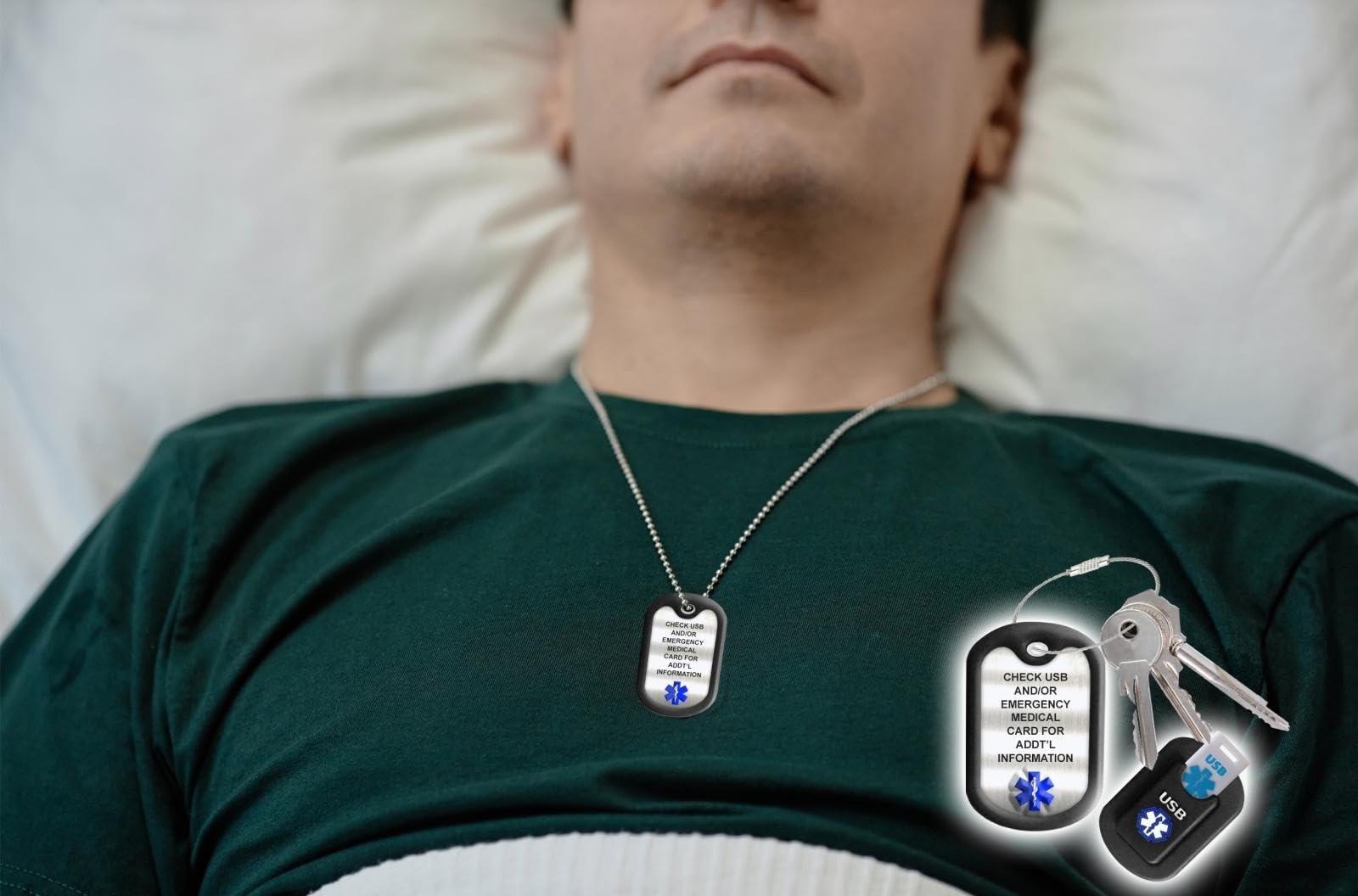 Universal Medical Data Blue Informer Lite Medical Alert Dog Tag. Includes: 2GB USB, Pre-Engraved Stainless-Steel Dog Tag, 27\" Chain and Key Ring Wire Rope. Complimentary Access PHR (Personal Health Record)