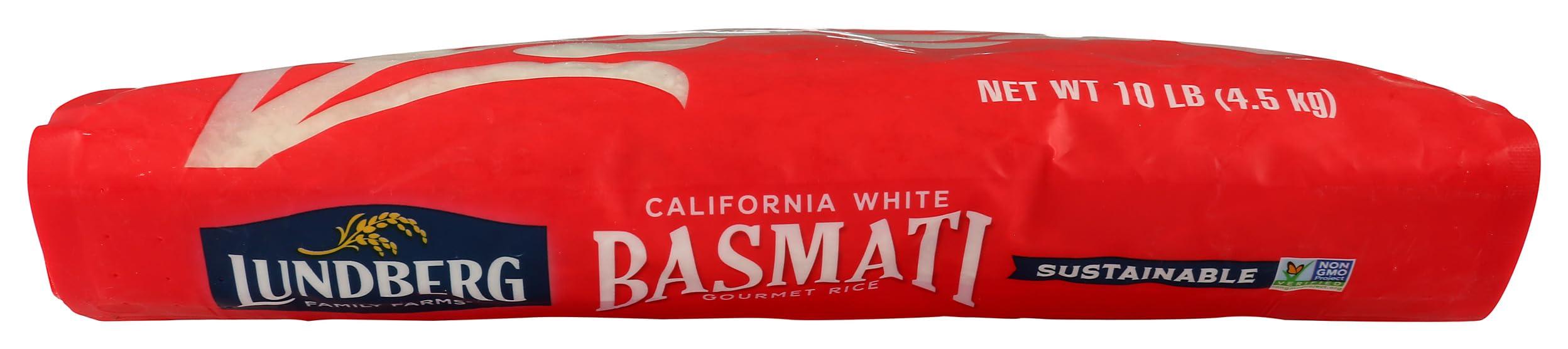 Lundberg Lundberg Family Farms - White Basmati Rice, Premium Long Grain Bulk Rice, Non-Sticky Texture, California-Grown, Light Flavor, Pleasant Aroma, Gluten-Free, Non-GMO, Vegan, Kosher (10lb)