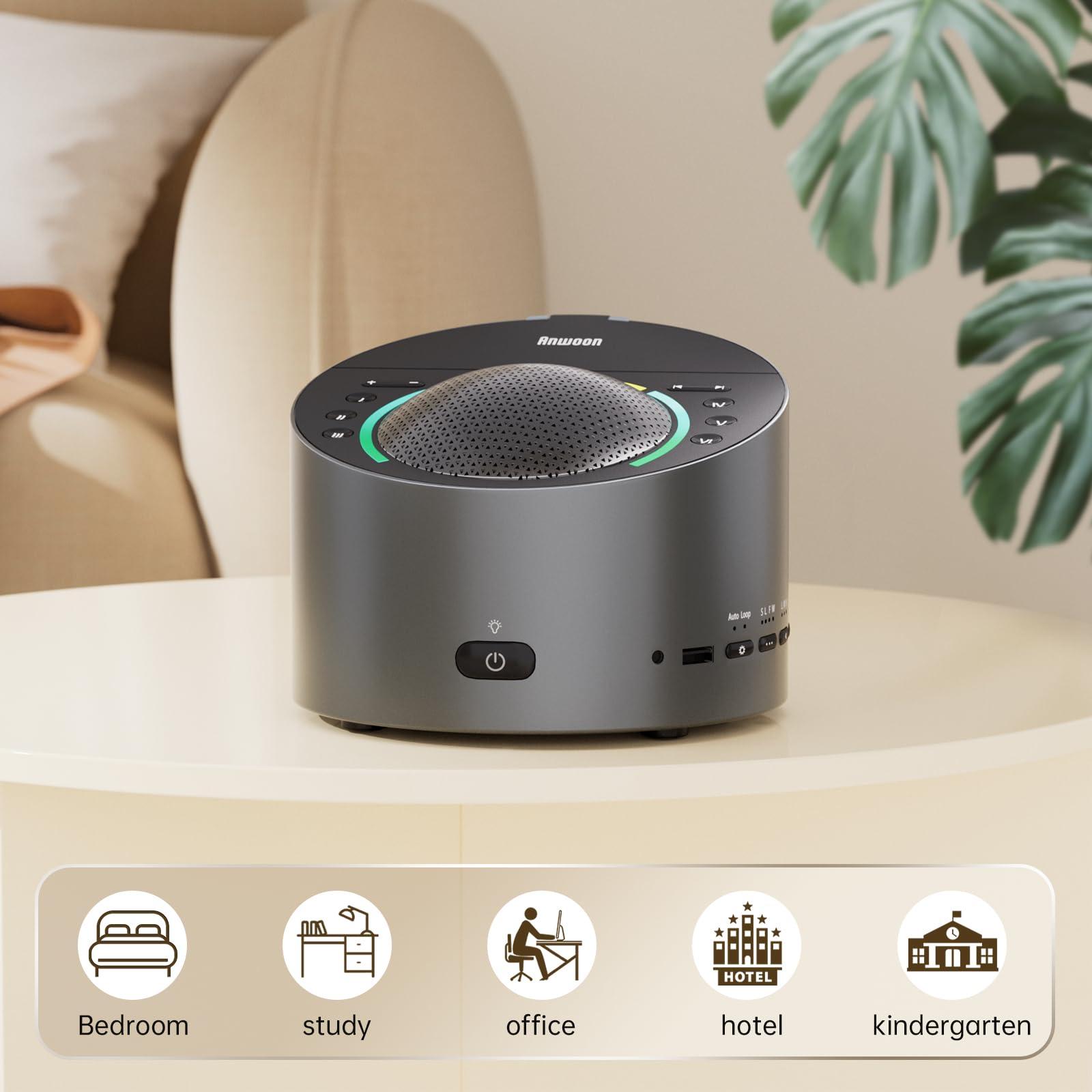 ANWOON Sleep Machine Upgraded by White Noise Sound Machine, Schumann Wave, Aromatherapy Machine, Smart Lights Ideal 4-in-1 Therapy System for Sleep, Relaxation at Home, Office, for Baby, Kids, and Adults.