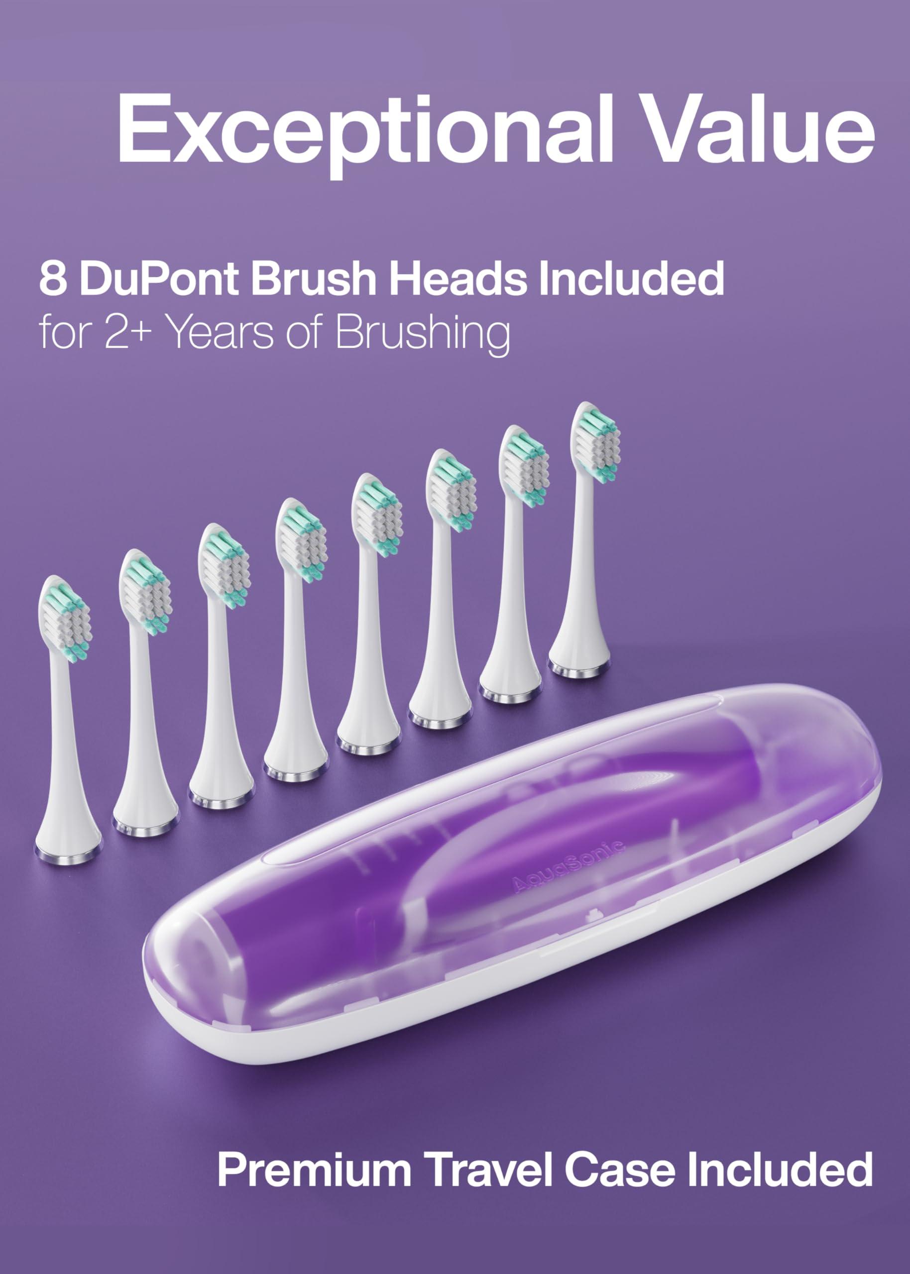 Aquasonic Aquasonic Vibe Series Ultra-Whitening Toothbrush ADA Accepted Electric Toothbrush - 8 Brush Heads & Travel Case 40,000 VPM Motor & Wireless Charging - 4 Modes w Smart Timer Satin Violet