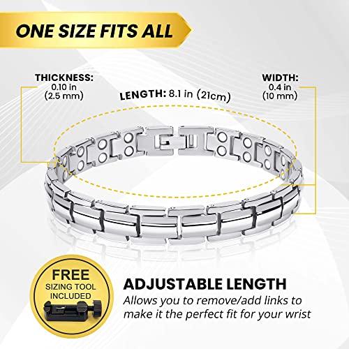 MagnetRX MagnetRX® Women's Ultra Strength Magnetic Bracelet - Effective Titanium Magnetic Bracelets for Women - Adjustable Bracelet Length with Sizing Tool for Perfect Fit (Silver)
