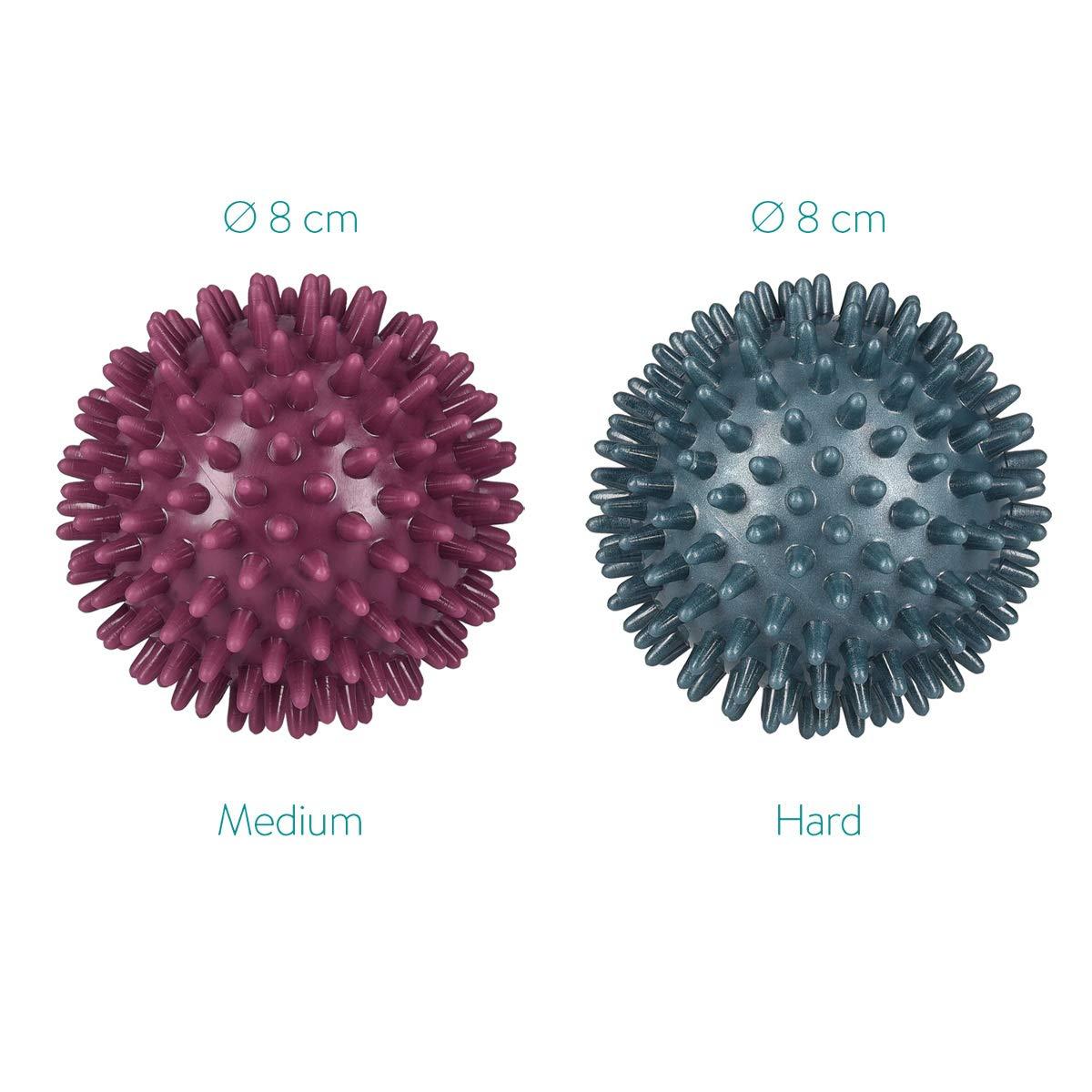 Navaris Navaris Spiky Massage Balls - Set of 2 - Hedgehog Balls for Self Massage - 1x Medium-Hard & 1x Harder Ball - Pair of Bumpy Massager Balls - Ø 3 Inch