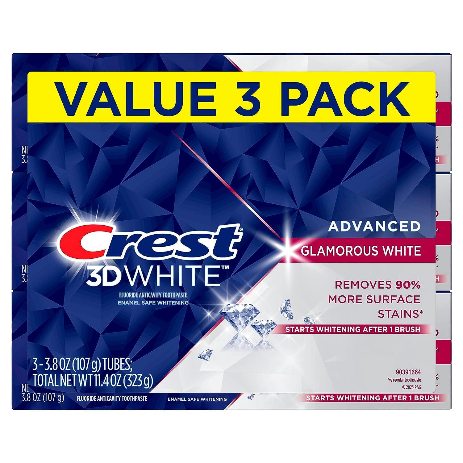 Crest Crest 3D White Advanced Glamorous White Teeth Whitening Toothpaste, 3.8 oz, Pack of 3
