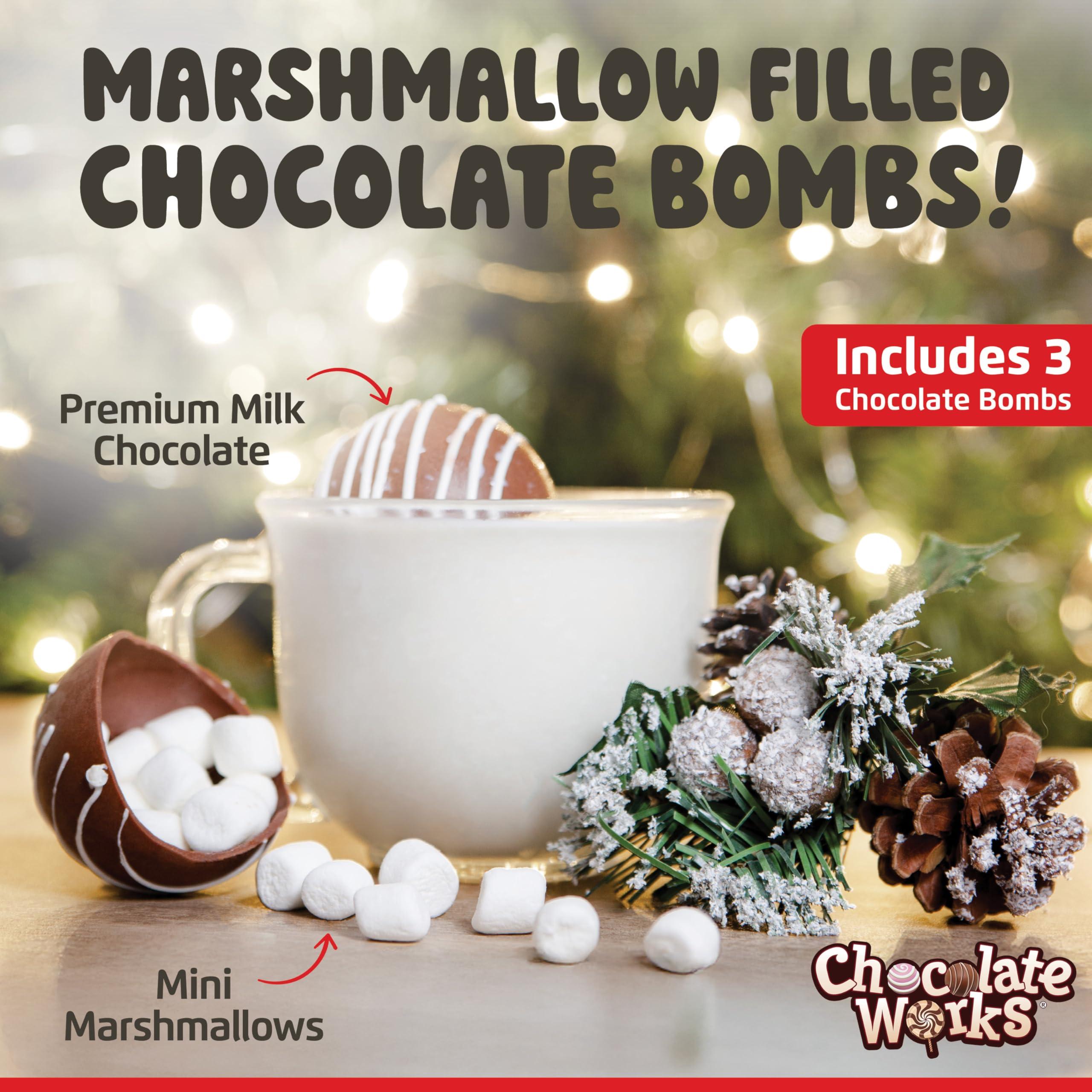 Chocolate Works Hot Chocolate Bombs by Chocolate Works | Premium Hot Cocoa Bombs with Marshmallows | Made with Real Milk Chocolate, Dark Chocolate and White Chocolate | Pack of 3 Cocoa Bombs