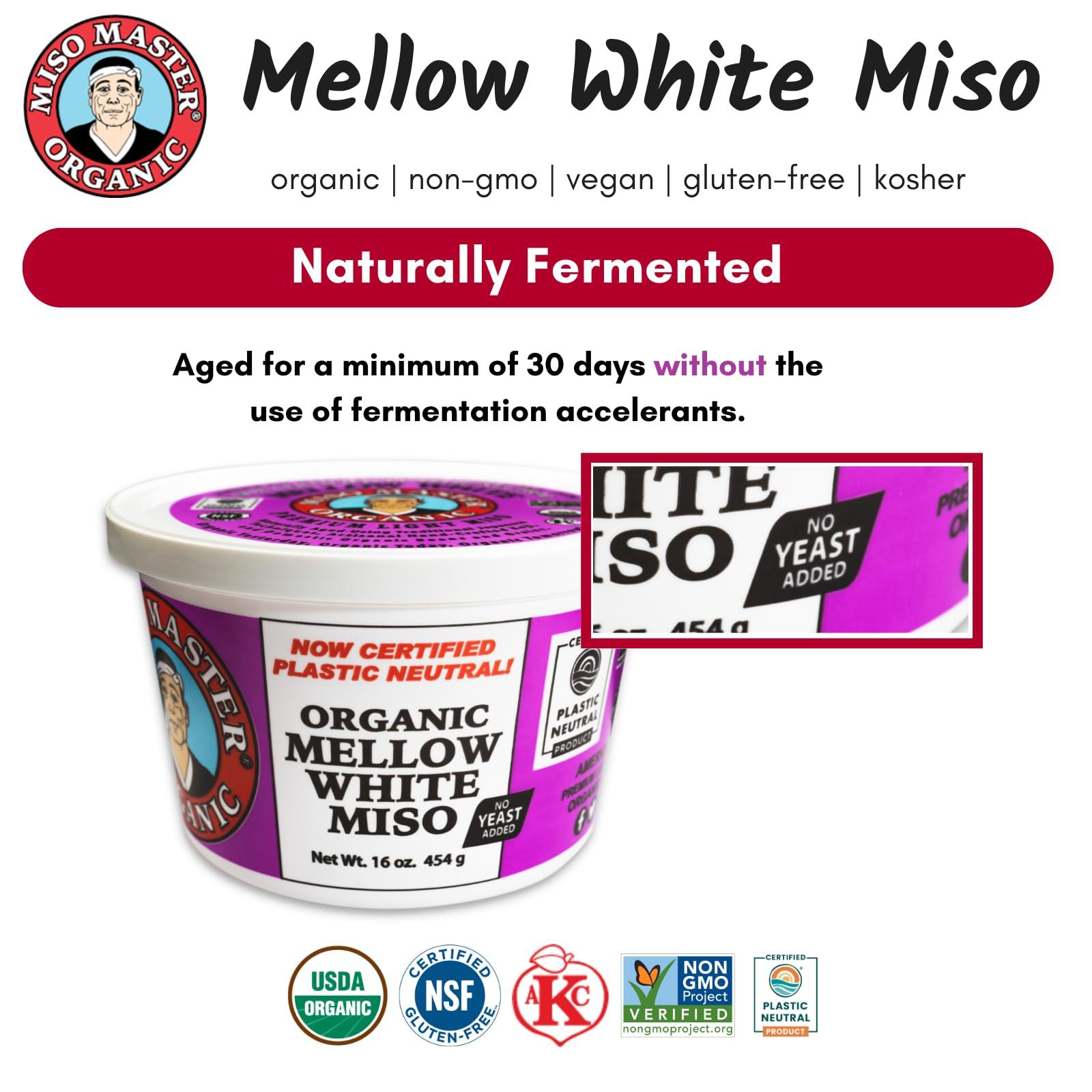 MISO MASTER ORGANIC Miso Master Organic Mellow White Miso, Gluten-Free, Organic, Non-GMO, Vegan, Kosher, Vegan White Miso Paste, 16 oz tub