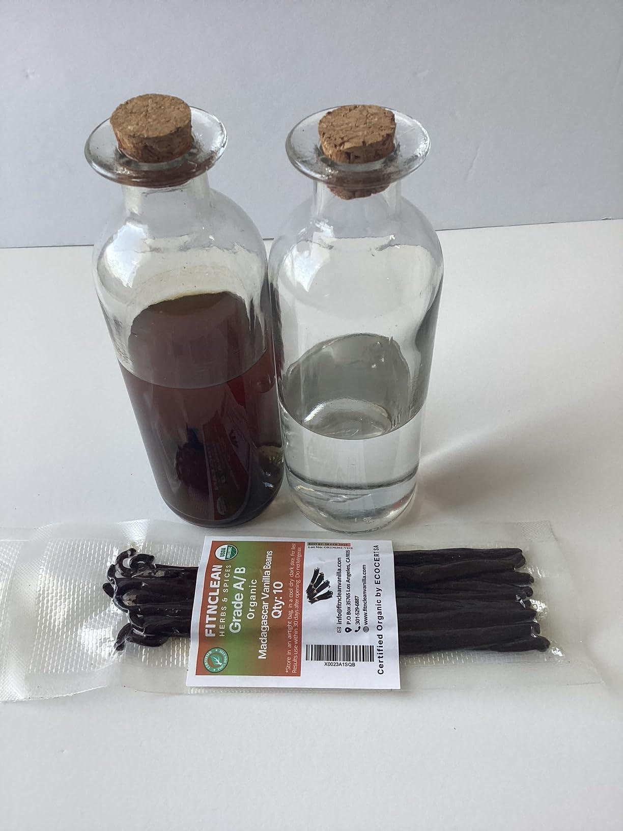 FITNCLEAN HERBS AND SPICES 10 Organic Madagascar Vanilla Beans Grade A/B. Certified USDA Organic. 5\"-7\" by FITNCLEAN VANILLA for Extract and Everything Vanilla.