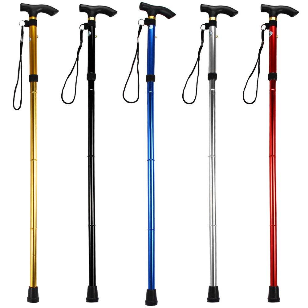 COMFKEY Comfkey Folding Lightweight Walking Stick - Adjustable Aluminum Metal Collapsible Travel Cane with Non-Slip Rubber Base (Black)