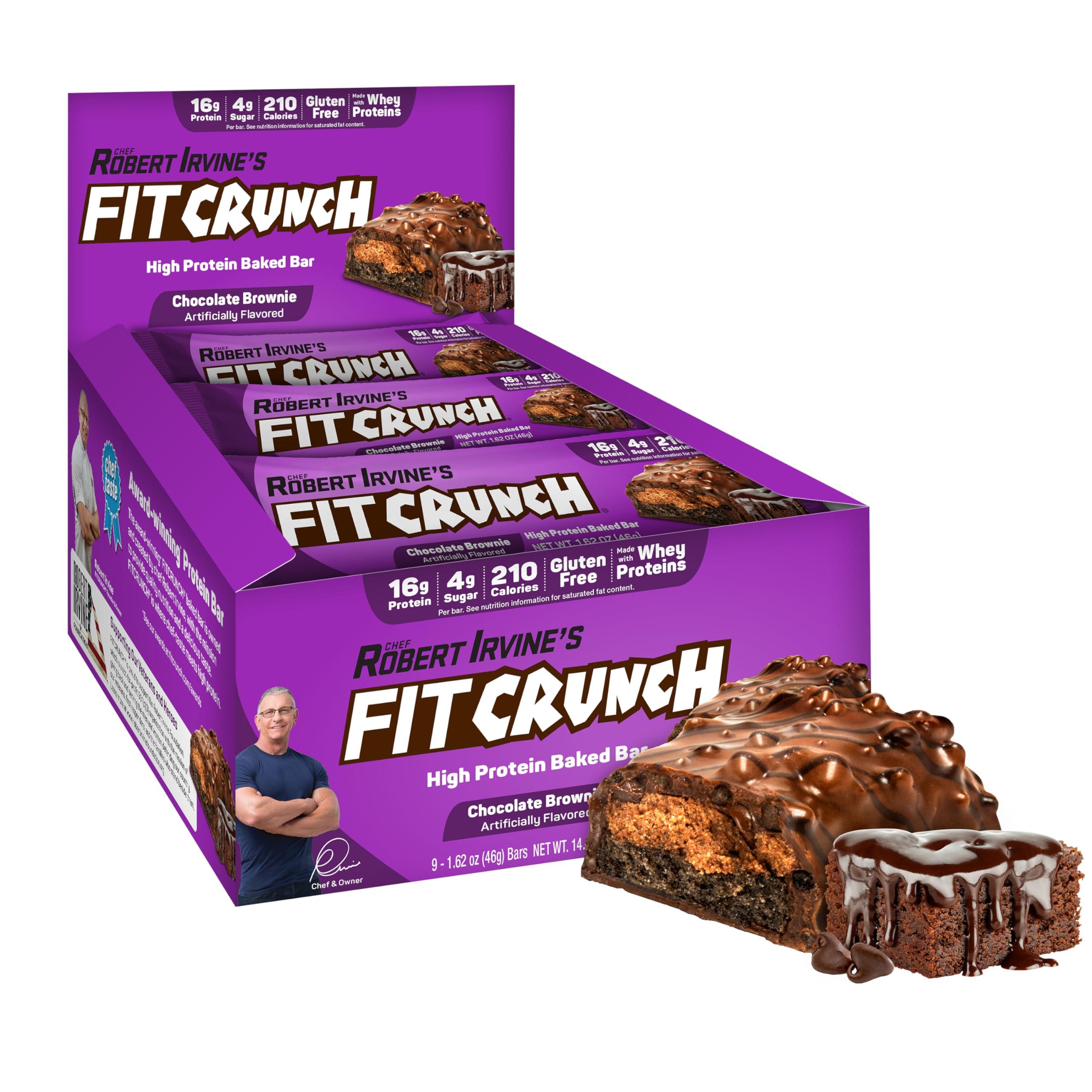 Fit Crunch FITCRUNCH Snack Size Protein Bars, 6-Layer Baked Bar, 4g of Sugar, Gluten Free & Soft Cake Core (9 Bars, Chocolate Brownie)