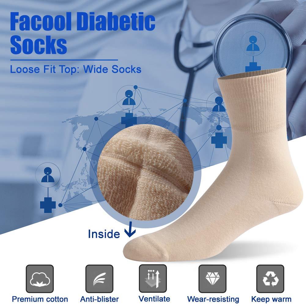 Facool Facool Non-Binding Top Diabetic Socks, Men Women Comfort Smooth Seamless Toe Sensitivity Wide Medical Crew Mid-Calf Socks for Edema,Diabetes,Neuropathy,Circulation,Swelling, 6 Pairs Beige X-Large