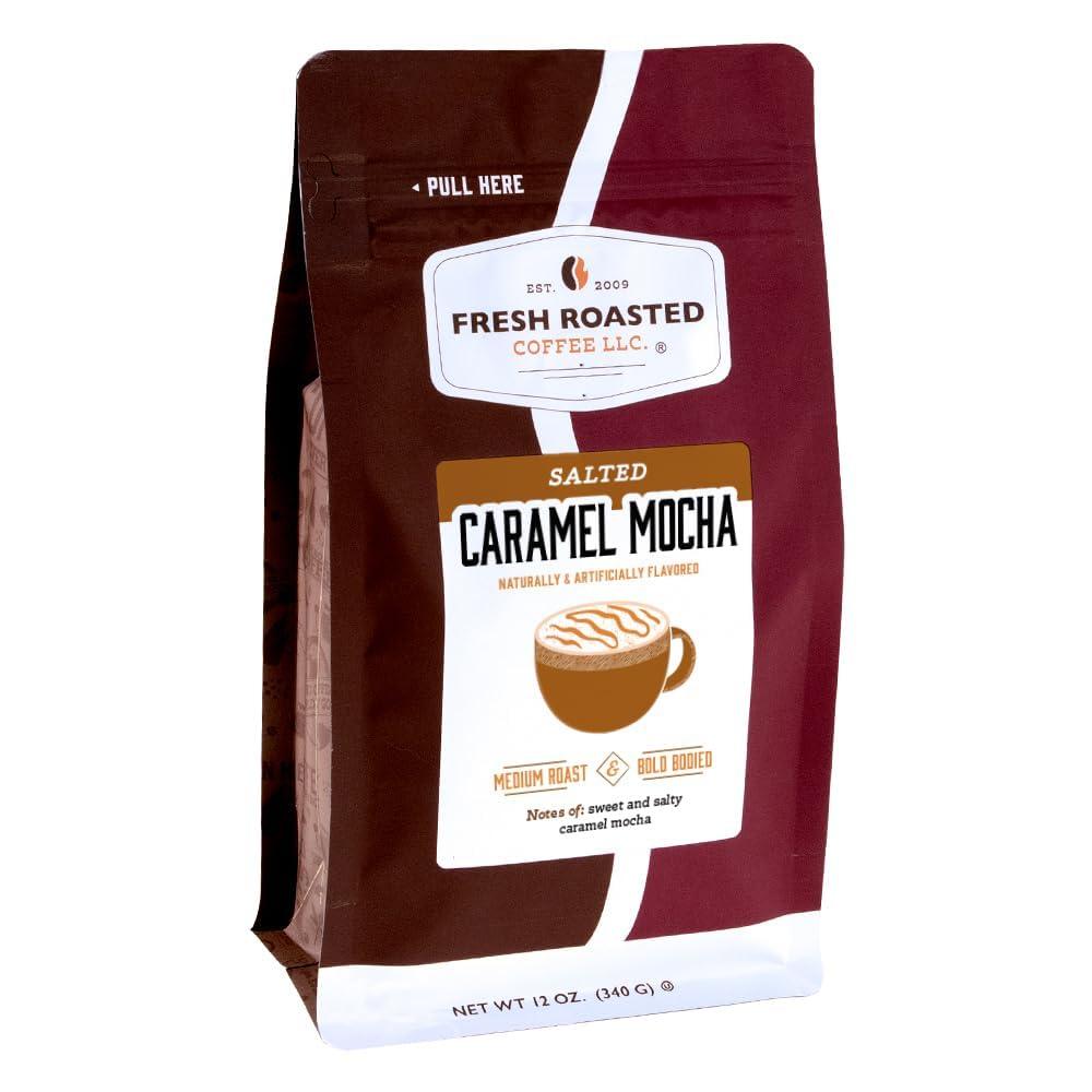 Fresh Roasted Coffee Fresh Roasted Coffee, Salted Caramel Mocha Flavored Coffee, 12 oz, Medium Roast, Kosher, Whole Bean