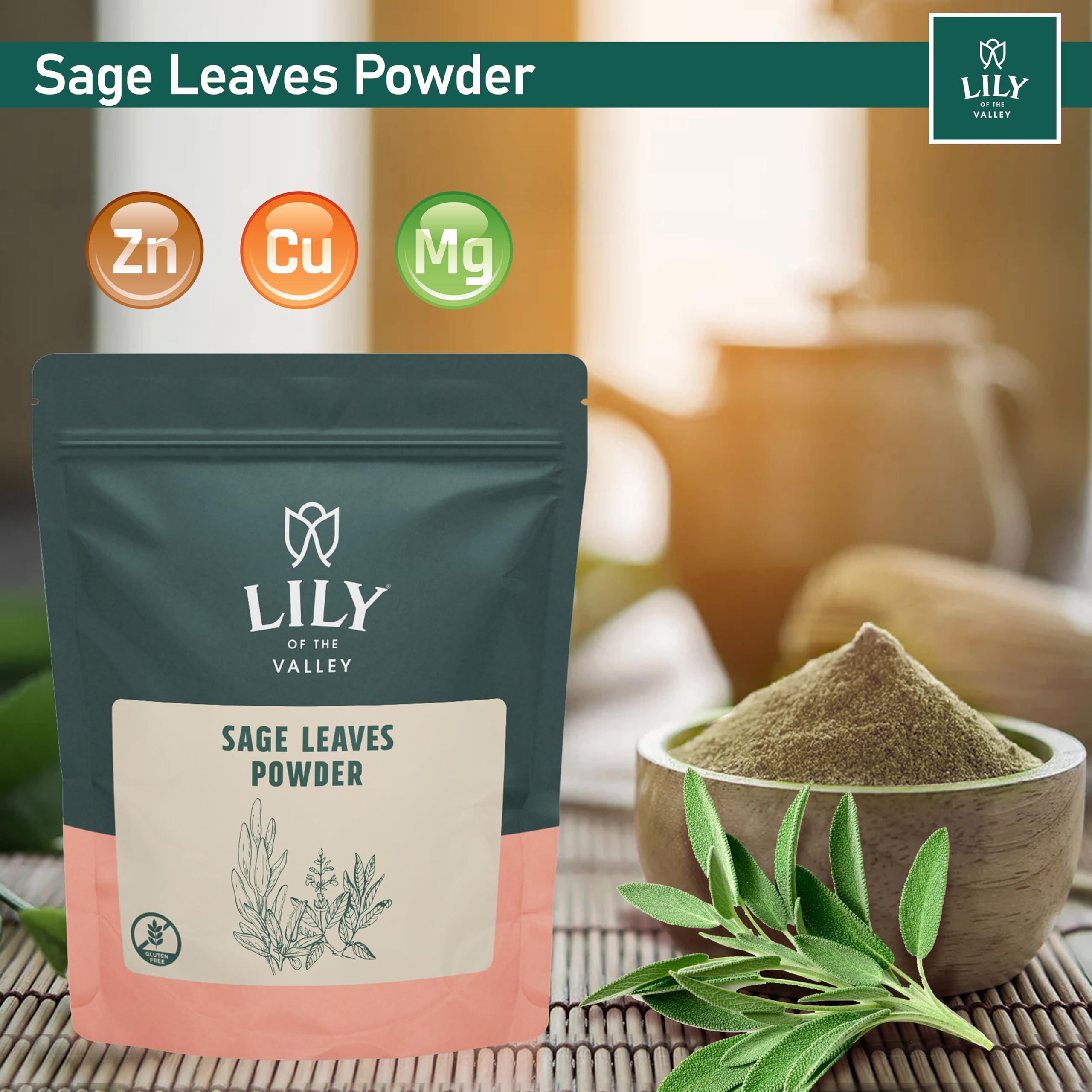 LILY OF THE VALLEY Lily of the Valley Sage Leaf Powder - Ground Dried Sage leaves - Seasoning Herb Spice - No Fillers & No Additives - Great for Cooking - Vegan & Gluten-Free - Packed in Resealable Pouch (16oz, 453g)