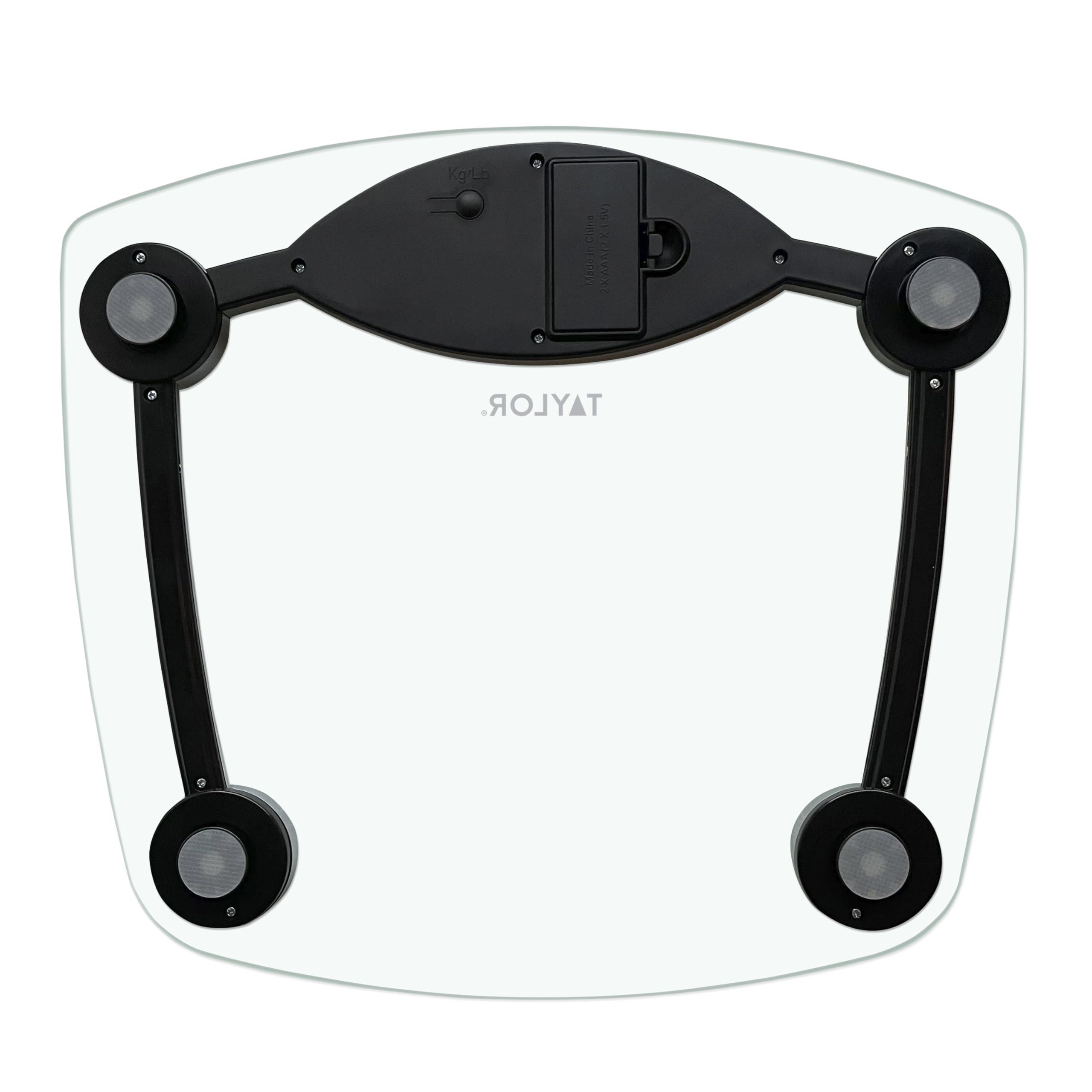 Taylor Precision Products Taylor Digital Bathroom Scale, Highly Accurate Body Weight Scale, Instant On and Off, 400 lb, Sturdy Clear Glass with Chrome Finish Base